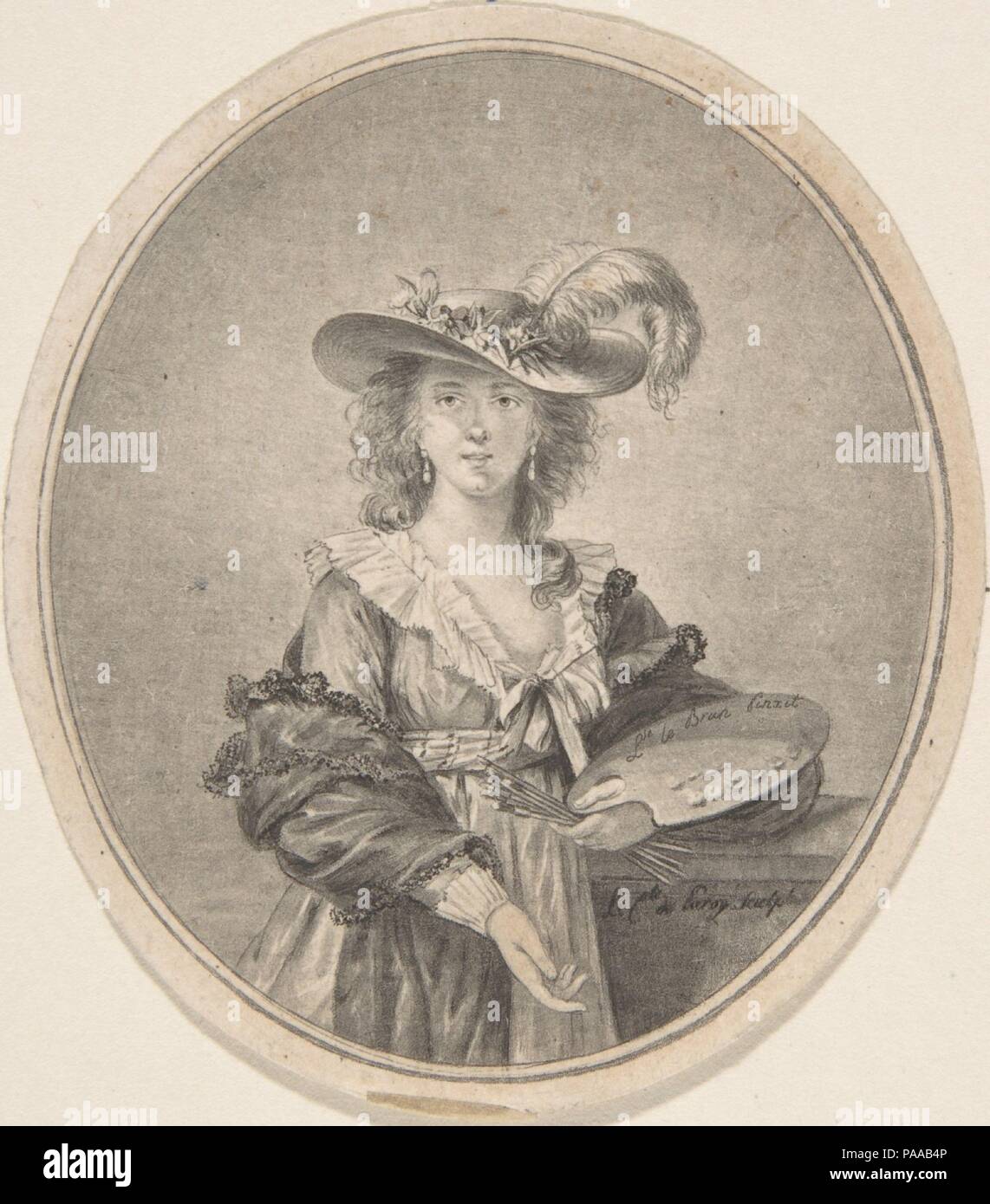 Ritratto di Vigée-Lebrun. Artista: Dopo Élisabeth Louise Vigée Le Brun (francese, Parigi Parigi 1755-1842); Jean Philippe Guy Le Gentil, Comte de Paroy (Francese, 1750-1824). Dimensioni: Immagine: 3 1/4 x 2 13/16 in. (8,2 x 7,2 cm), ovale. Museo: Metropolitan Museum of Art di New York, Stati Uniti d'America. Foto Stock