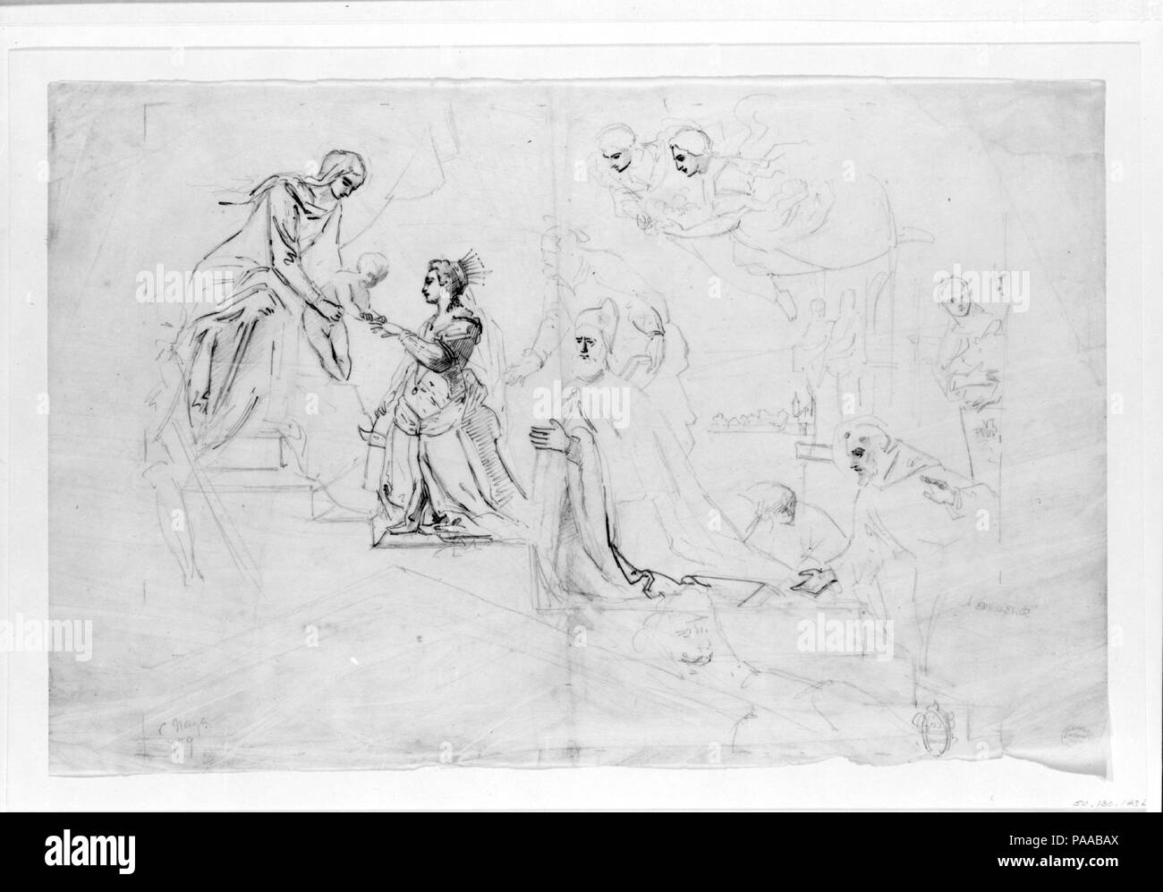 Il Matrimonio mistico di Santa Caterina ha frequentato dal Doge Francesco Donato. Artista: John Singer Sargent (American, Firenze 1856-1925 Londra); dopo Jacopo Tintoretto (Jacopo Robusti) (italiano, Venezia 1518/19-1594 Venezia). Dimensioni: 10 3/4 x 16 1/8 in. (27,3 x 41 cm). Data: primi 1870s. Museo: Metropolitan Museum of Art di New York, Stati Uniti d'America. Foto Stock