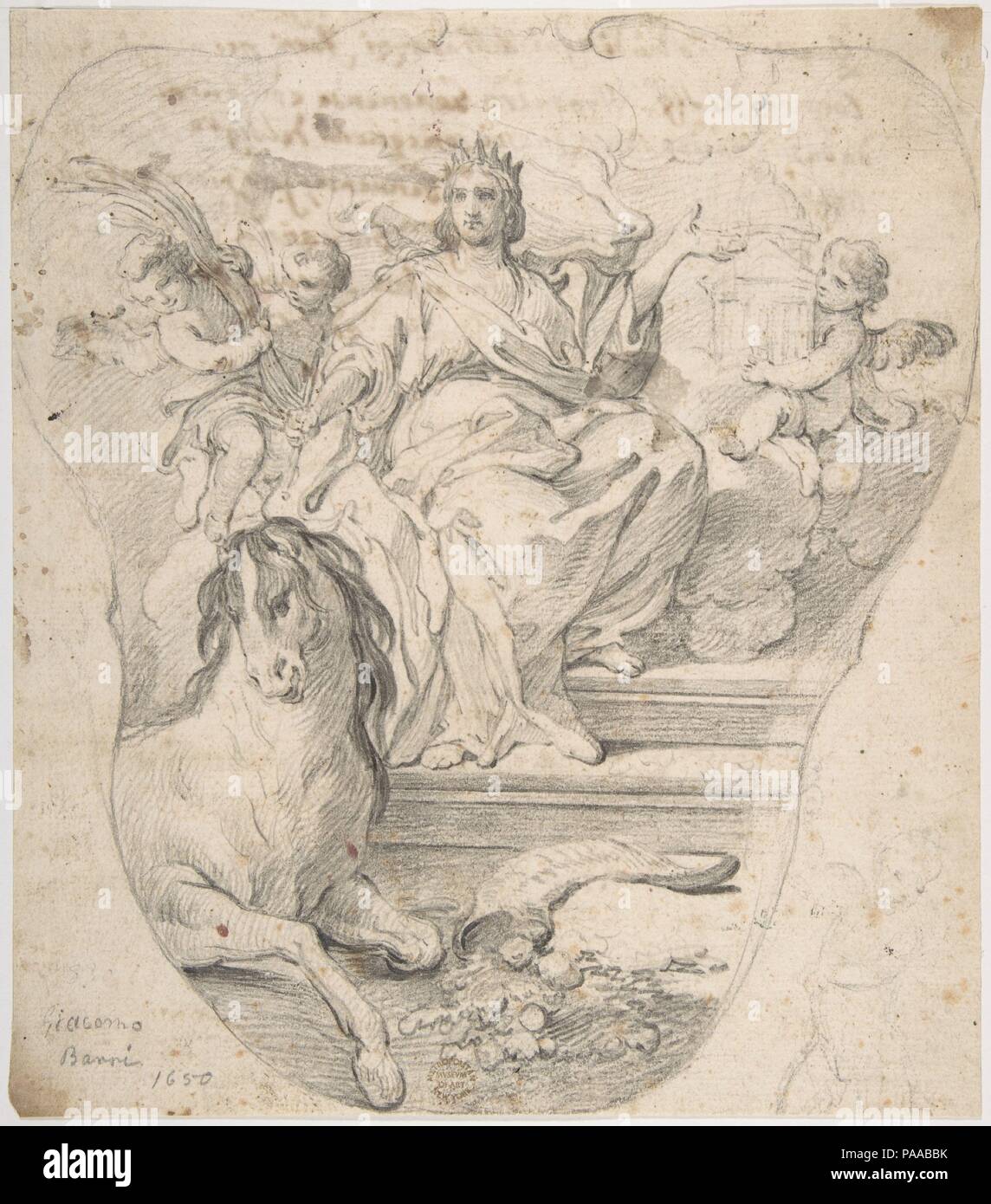 Design per il pannello: figura allegorica dell'Europa. Artista: Giacomo Barri (italiano, documentato dopo Venezia Venezia 1630-1689). Dimensioni: 9 15/16 x 8 15-16. (25,2 x 22,7 cm). Data: 1650-79. Museo: Metropolitan Museum of Art di New York, Stati Uniti d'America. Foto Stock