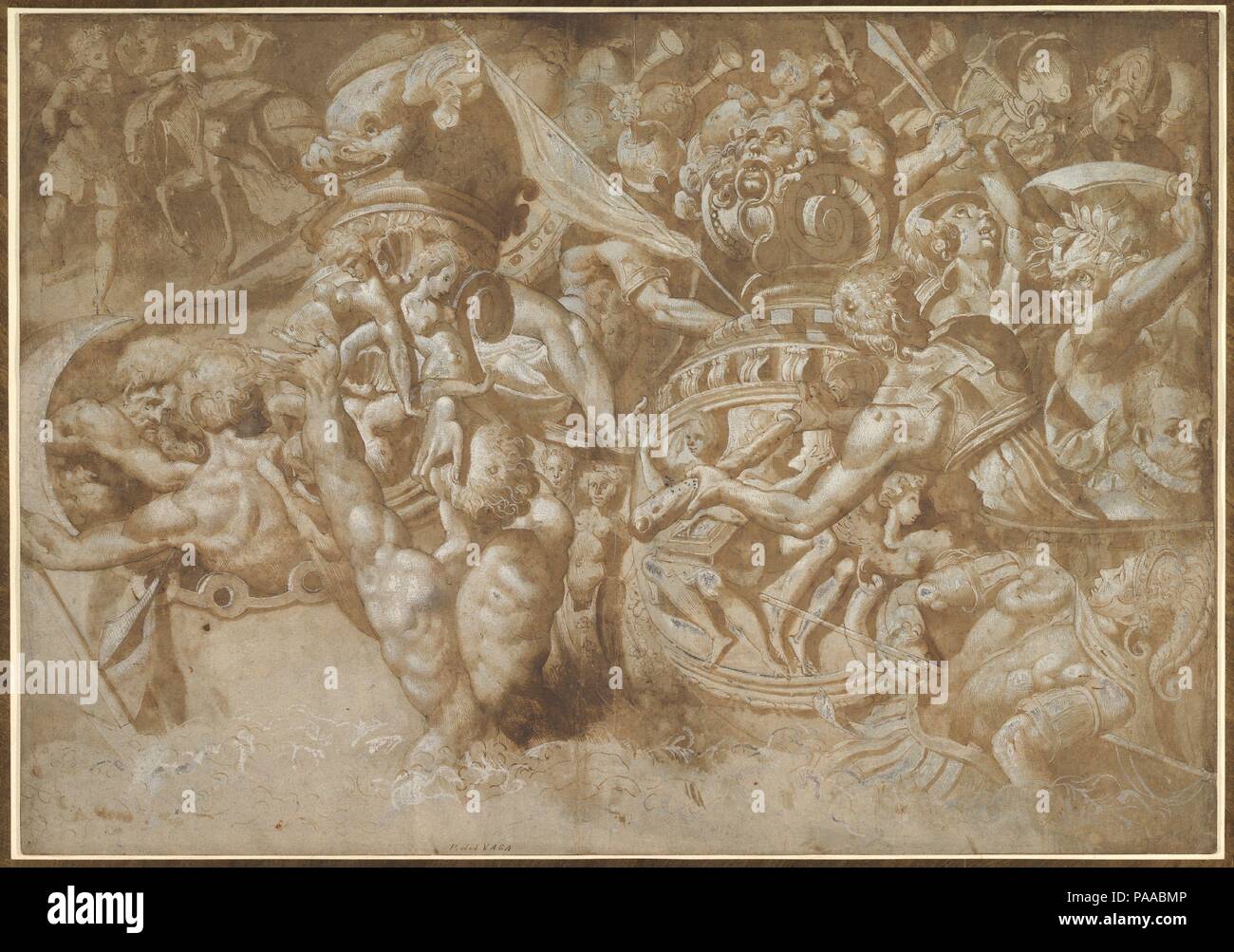 Battaglia navale tra forze mitologiche. Artista: Anonimo, italiano del XIX secolo in stile di Giulio Romano; stile di Giulio Romano (Italiano, Roma 1499?-1546 Mantova). Data: del XIX secolo. Museo: Metropolitan Museum of Art di New York, Stati Uniti d'America. Foto Stock