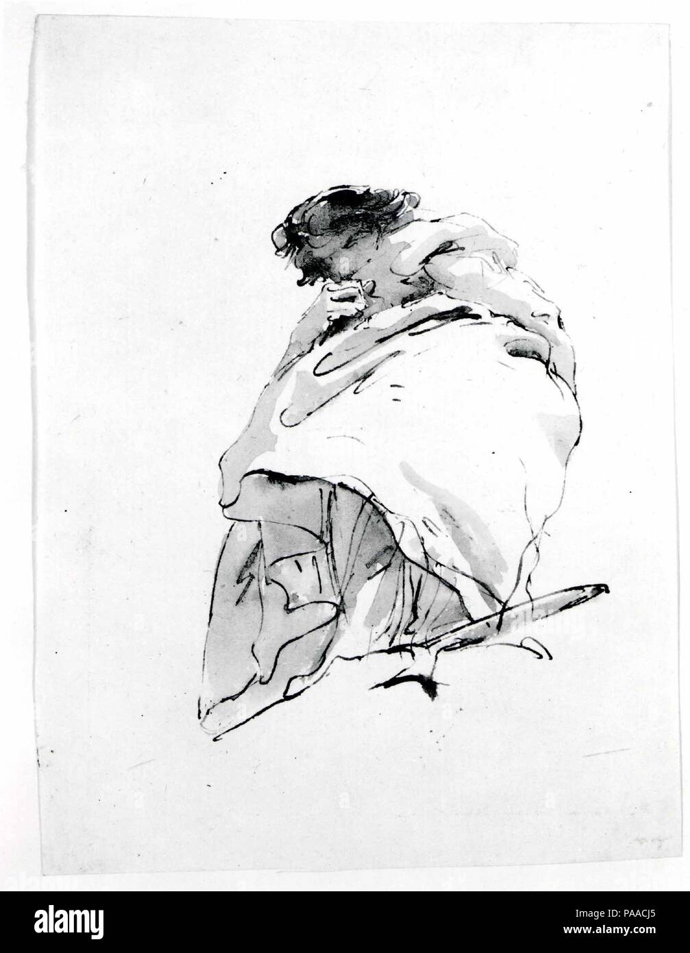 Donna in piedi, ruotato verso sinistra. Artista: Giovanni Battista Tiepolo (italiano, Venezia 1696-1770 Madrid). Dimensioni: 7 11/16 x 5 9/16 in. (19,6 x 14,1 cm). Data: ca. 1742-57. Museo: Metropolitan Museum of Art di New York, Stati Uniti d'America. Foto Stock