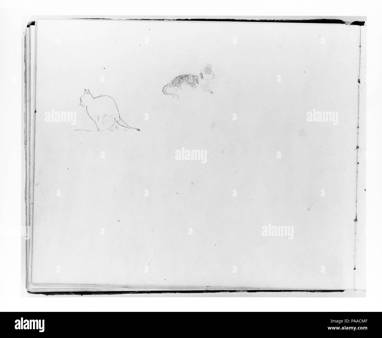 Due gatti (da Sketchbook). Artista: Francesco William Edmonds (American, Hudson, New York 1806-1863 Bronxville, New York). Dimensioni: 6 5/8 x 8 in. (16,8 x 20,3 cm). Data: ca. 1838 e dopo. L'esecuzione di bozzetti e studi è stata una parte cruciale del Edmonds del processo creativo. Molti dei suoi disegni esistono come lavori indipendenti--apparentemente non ha mai preso ulteriori--ma molti altri rappresentano una fase iniziale nella sua concezione per quadri. Questo sketchbook, che iniziò circa 1838, include entrambi i tipi di disegni di una varietà di argomenti. Museo: Metropolitan Museum of Art di New York, Stati Uniti d'America. Foto Stock