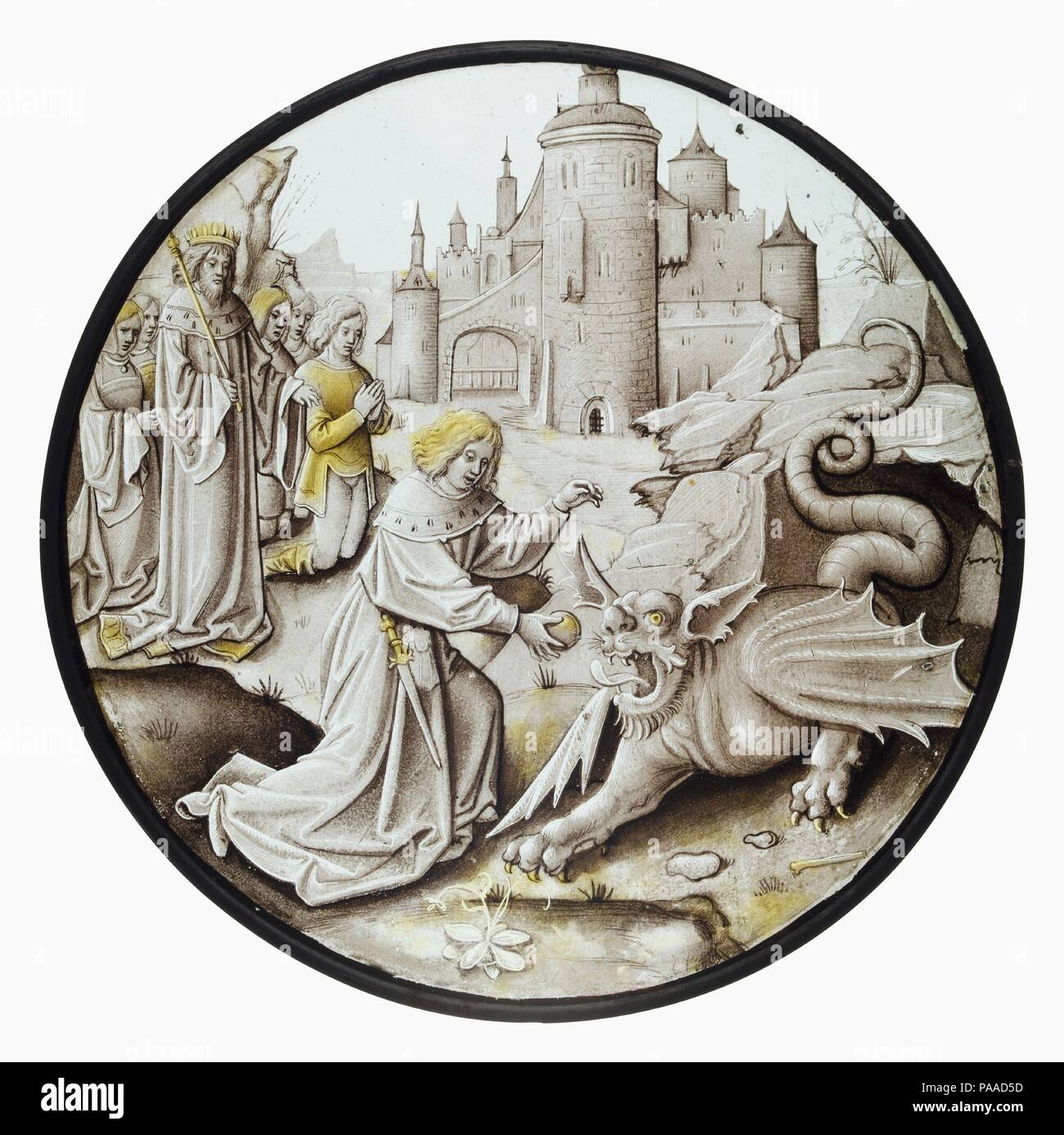 Roundel con Daniel che uccide il drago. Artista: Stile di Pseudo-Ortkens (Sud Netherlandish, attivo Anversa e Bruxelles, ca. 1500-30). Cultura: Netherlandish Sud. Dimensioni: Complessivamente Diam.: 8 1/2 in. (21,6 cm). Data: ca. 1520. Museo: Metropolitan Museum of Art di New York, Stati Uniti d'America. Foto Stock