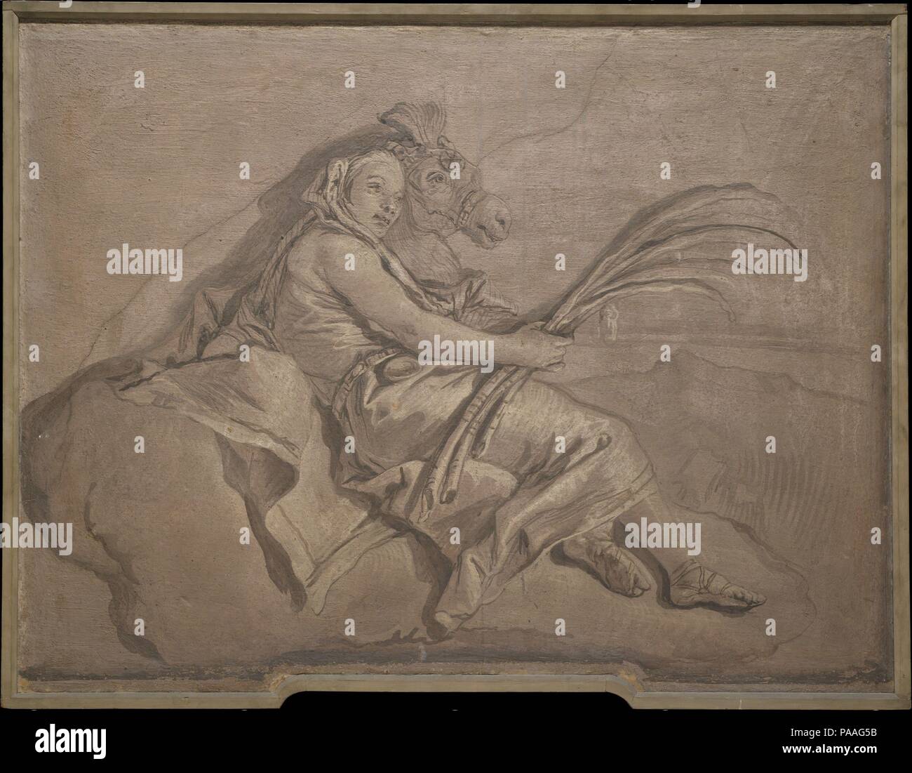 Asia. Artista: Giovanni Domenico Tiepolo (Italiano, 1727-1804 Venezia Venezia). Dimensioni: 32 1/4 x 41 3/4 in. (81,9 x 106 cm). Questa rappresentazione allegorica dell Asia è parte di una serie di quattro continenti, dipinta come un overdoor. È possibile che, come gli altri grandi affreschi allegorici in questa galleria, potrebbe essere stato staccato intorno al 1900 dal Palazzo Valle-Marchesini-Sala a Vicenza. Museo: Metropolitan Museum of Art di New York, Stati Uniti d'America. Foto Stock