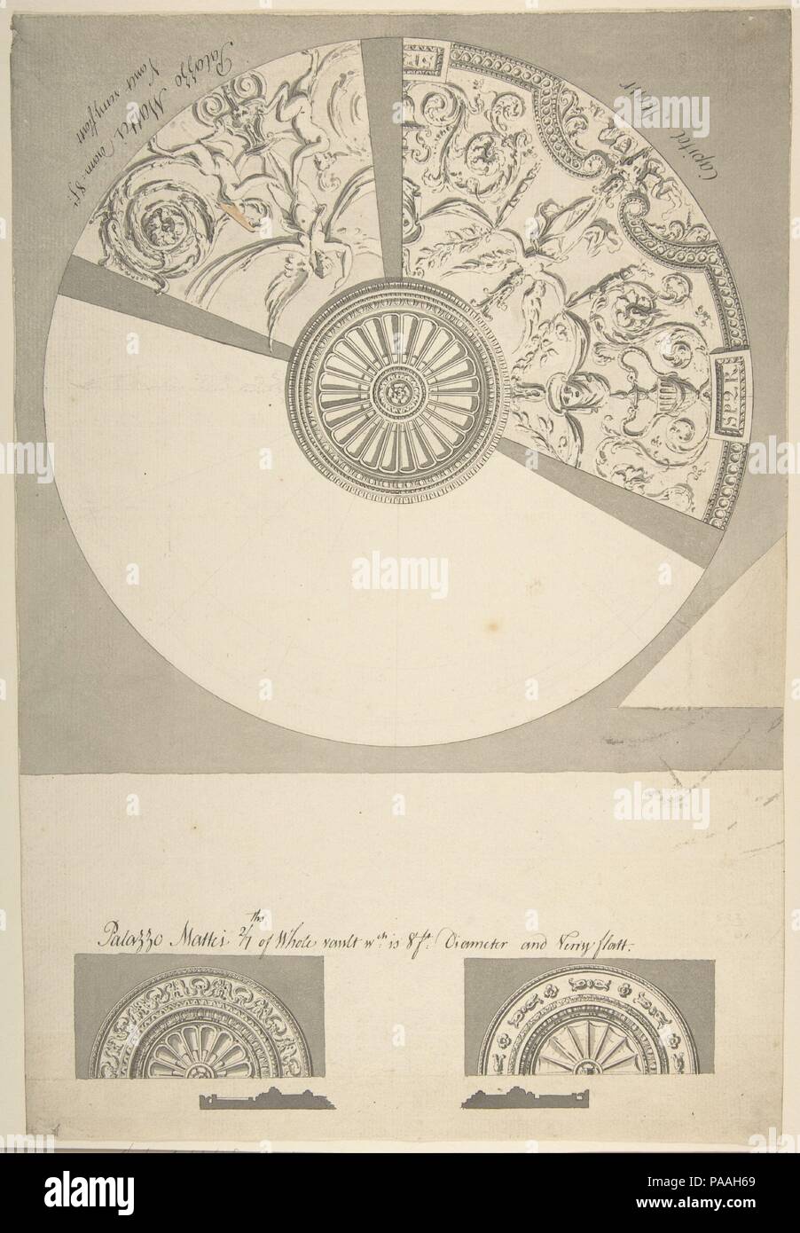 Archivio di soffitto di Palazzo Mattei, Roma. Artista: Sir William Chambers (britannico nato (Svezia), Göteborg 1723-1796 Londra). Dimensioni: foglio: 14 5/16 x 9 11/16 in. (36,4 x 24,6 cm). Data: 1750-59. Museo: Metropolitan Museum of Art di New York, Stati Uniti d'America. Foto Stock