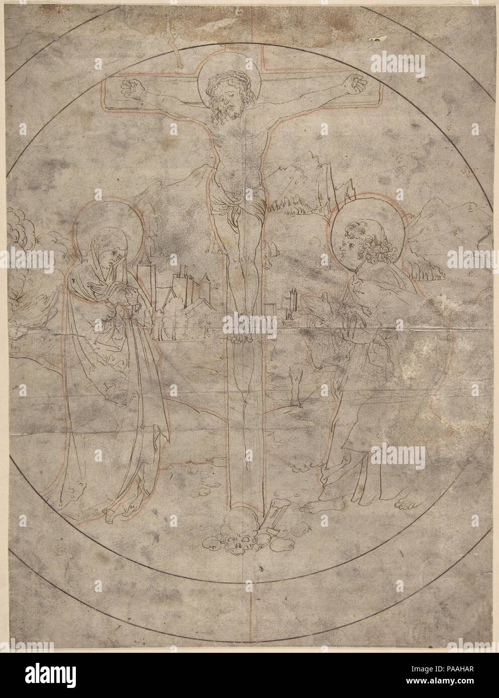 Crocifissione con la Vergine e San Giovanni Evangelista. Artista: Anonimo, tedesco, del XVI secolo. Dimensioni: 12 11/16 x 9 5/8 in. (32,2 x 24,4 cm). Data: XVI secolo. Museo: Metropolitan Museum of Art di New York, Stati Uniti d'America. Foto Stock