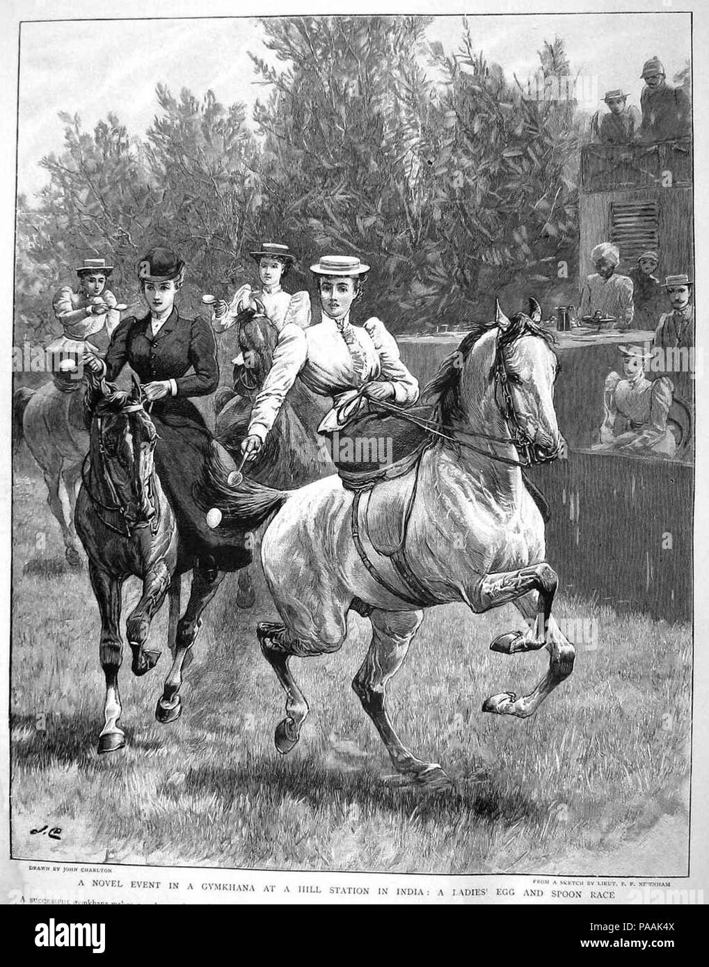 Un nuovo evento in un gymkhana in corrispondenza di una stazione di collina- un signore' uovo e cucchiaio corsa (la grafica, 1895). Foto Stock