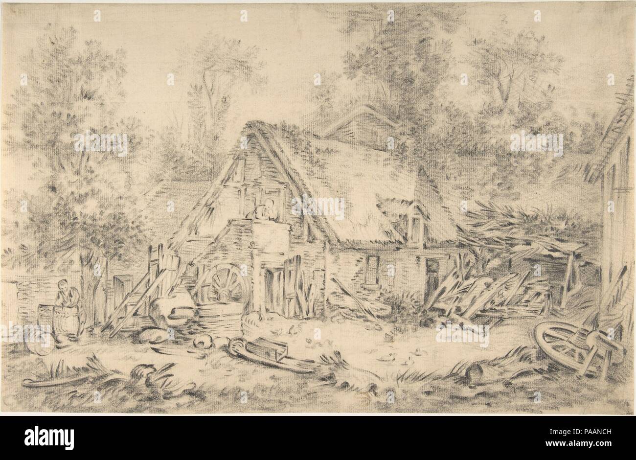Un cottage. Artista: imitatore di François Boucher (francese, Parigi 1703-1770 Paris). Dimensioni: 10 7/16 x 16 in. (26,5 x 40,7 cm). Data: n.d.. Museo: Metropolitan Museum of Art di New York, Stati Uniti d'America. Foto Stock