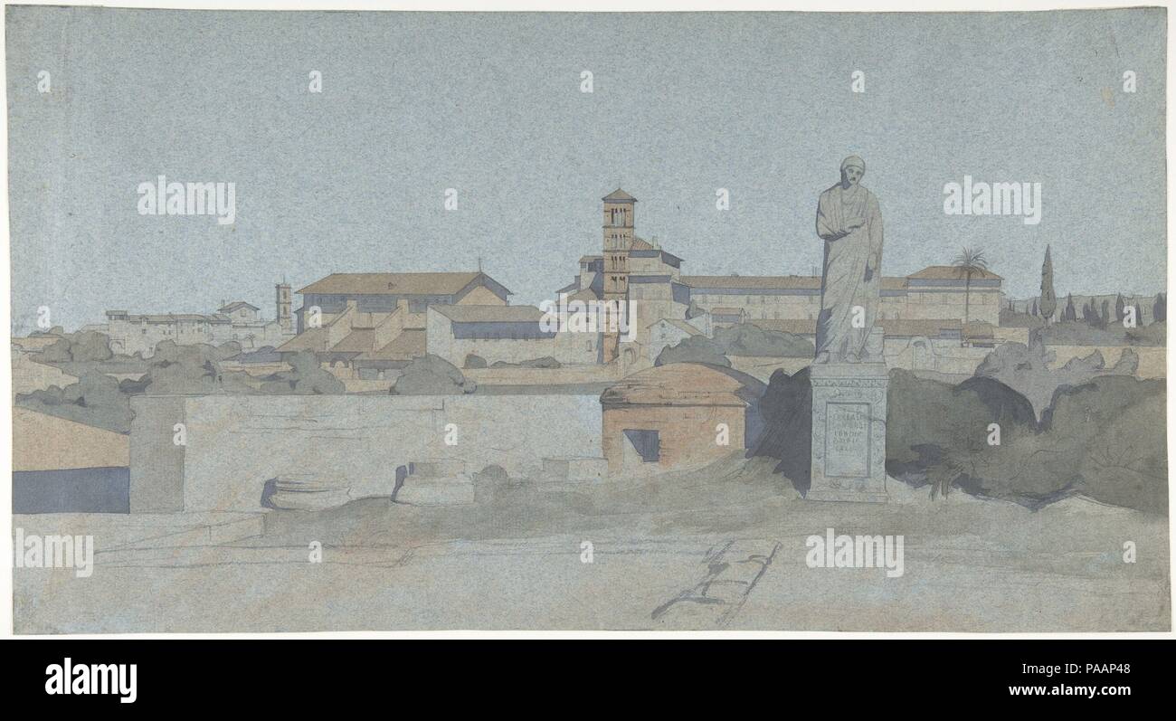 SS. Giovanni e Paolo, visto dalla villa Mattei, Roma. Artista: Jean-Achille Benouville (francese, Parigi Parigi 1815-1891). Dimensioni: 9 7/16 x 17 3/8 in. (23,9 x 44,2 cm). Museo: Metropolitan Museum of Art di New York, Stati Uniti d'America. Foto Stock