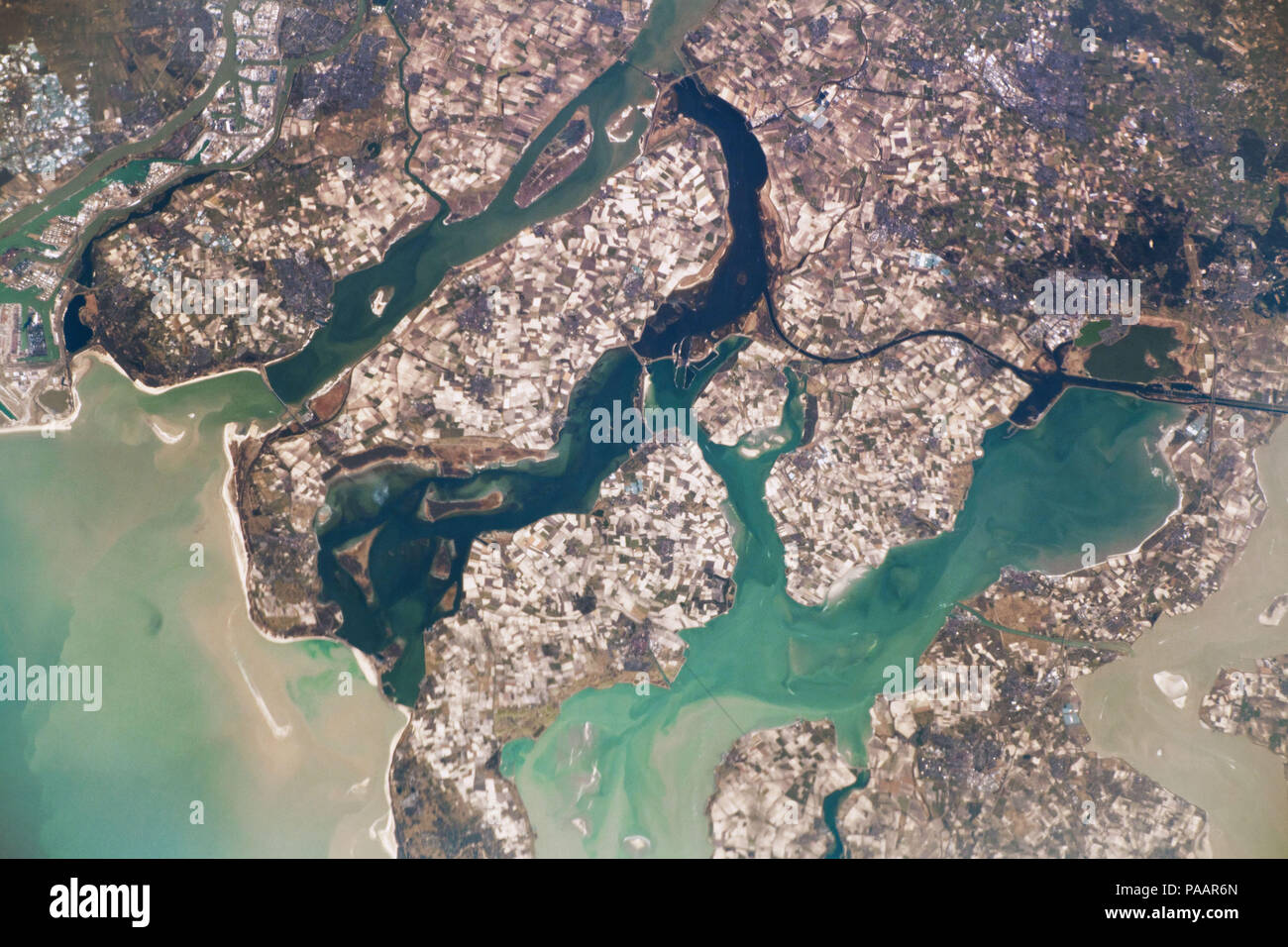 La NASA immagine satellitare del delta dei fiumi Reno e Mosa, Schelda
