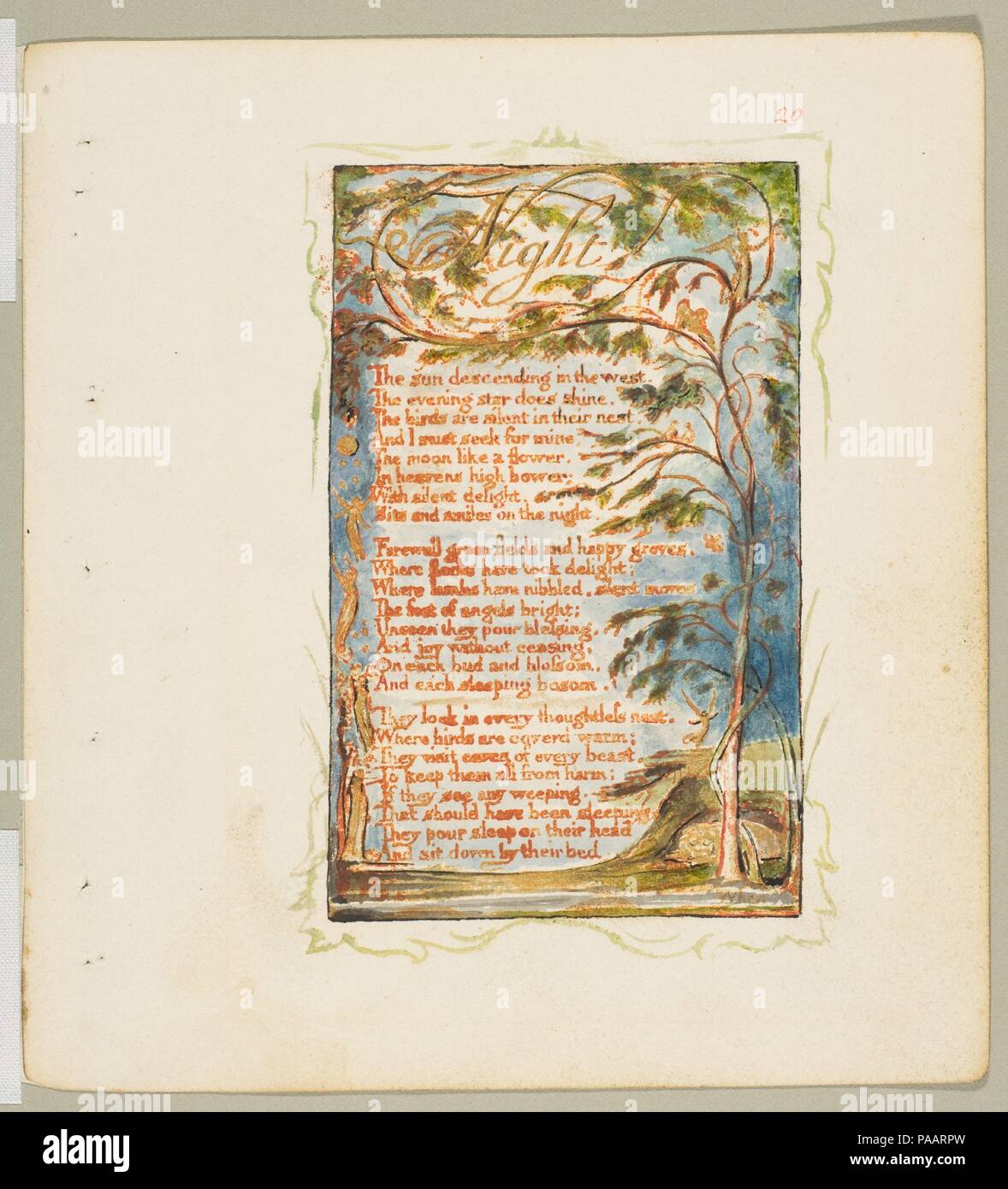 Canti di innocenza e di esperienza: Notte. Artista: William Blake (British, Londra Londra 1757-1827). Dimensioni: foglio: 6 3/16 x 5 9/16 in. (15,7 x 14,1 cm). Data: ca. 1825. Museo: Metropolitan Museum of Art di New York, Stati Uniti d'America. Foto Stock
