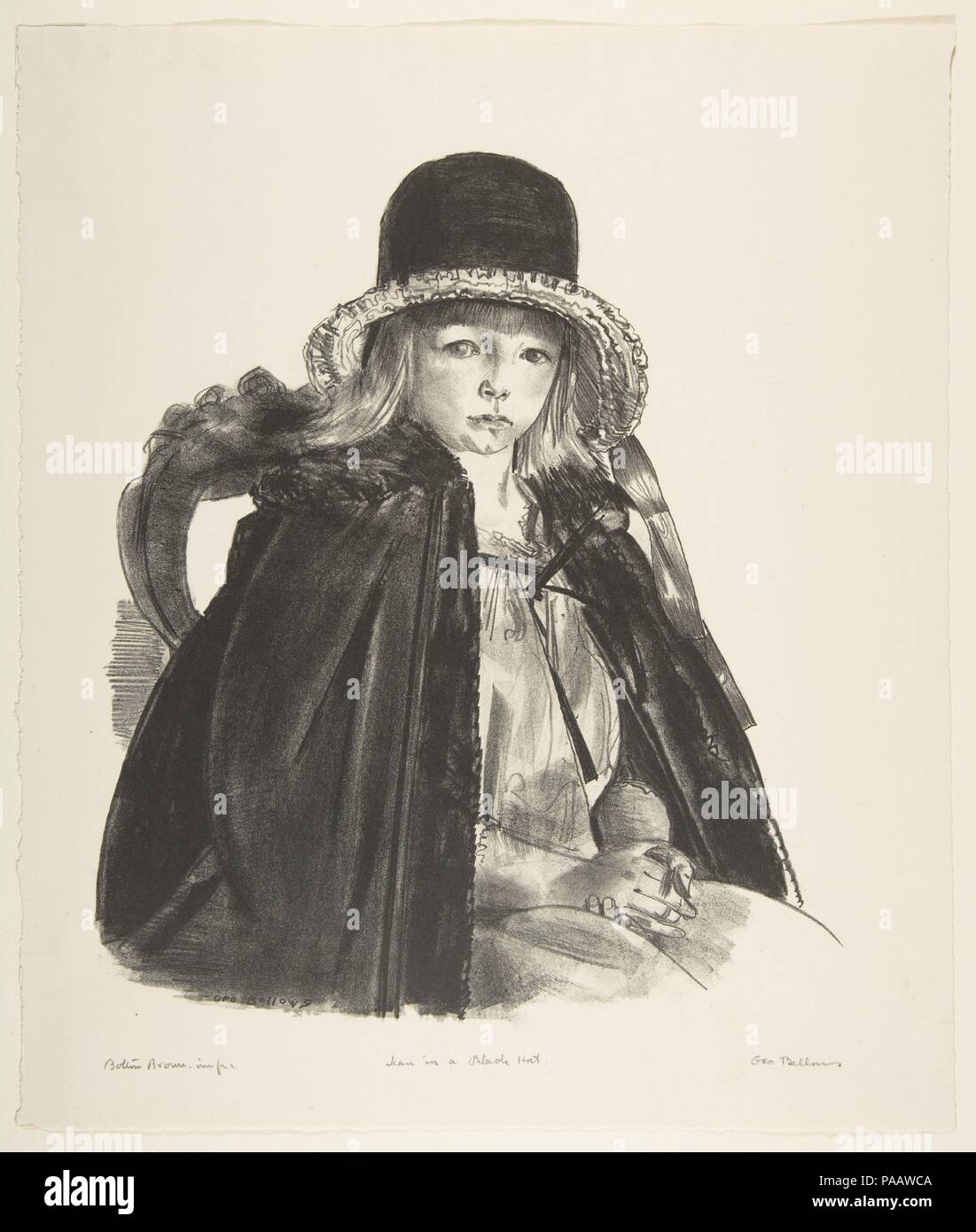 Jean in un cappello nero. Artista: George soffietto (American, Columbus Ohio 1882-1925 New York). Dimensioni: immagine: 10 1/2 x 9 1/4 in. (26,7 x 23,5 cm) foglio: 13 3/8 x 11 3/8 in. (34 x 28,9 cm). Stampante: stampato da Bolton marrone (American, Dresda, New York 1864/65-1936 Woodstock, New York). Editore: pubblicato da George soffietto (American, Columbus Ohio 1882-1925 New York). Data: 1923-24. Museo: Metropolitan Museum of Art di New York, Stati Uniti d'America. Foto Stock