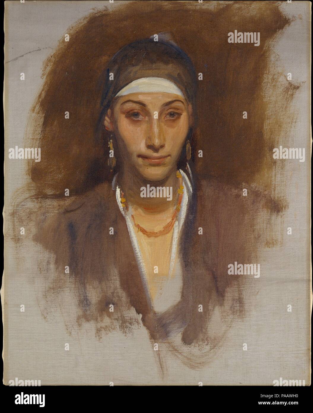 Donna egiziana con orecchini. Artista: John Singer Sargent (American, Firenze 1856-1925 Londra). Dimensioni: 28 x 24 1/2 in. (53,3 x 64,1 cm). Data: 1890-1891. Museo: Metropolitan Museum of Art di New York, Stati Uniti d'America. Foto Stock