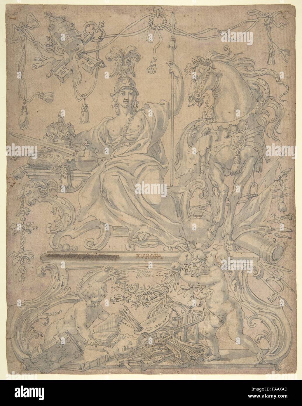 L'Europa. Artista: Godfried Maes (Anversa 1649-1700 Anversa). Dimensioni: foglio: 10 3/4 x 8 1/4 in. (27,3 x 21 cm). Data: del xvii secolo. Museo: Metropolitan Museum of Art di New York, Stati Uniti d'America. Foto Stock