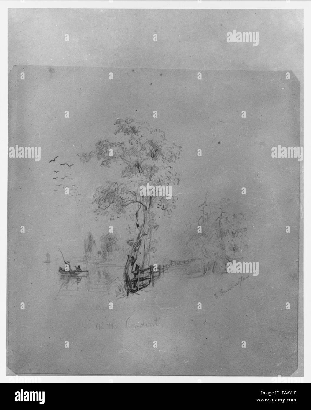 Sul Rondout (da McGuire Scrapbook). Artista: Daniel Huntington (American, New York 1816-1906 New York). Dimensioni: 6 13/16 x 6 3/8 in. (17,3 x 16,2 cm). Museo: Metropolitan Museum of Art di New York, Stati Uniti d'America. Foto Stock