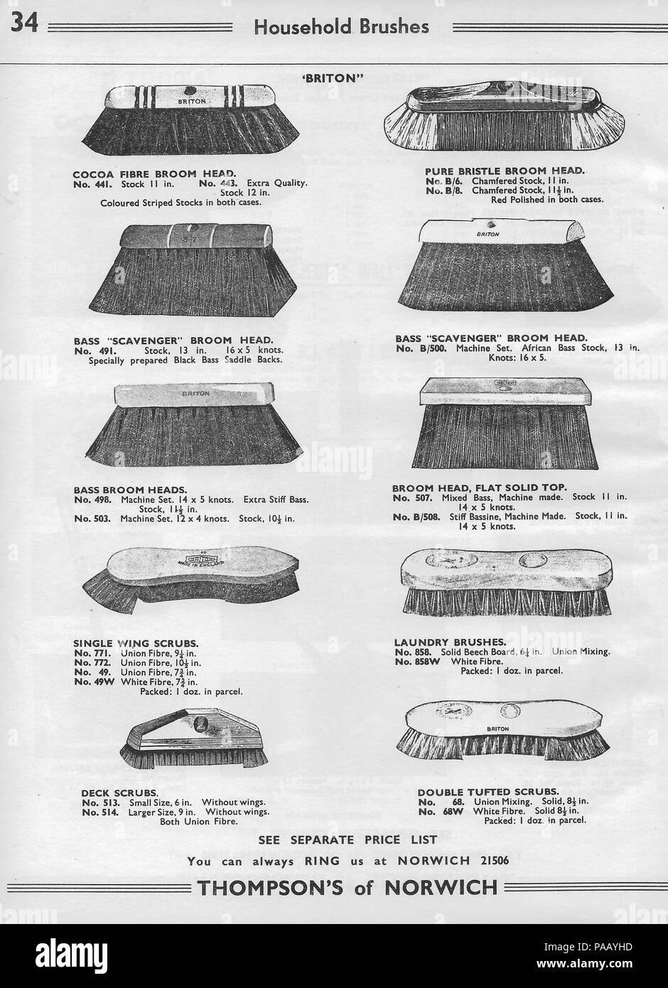 Generale catalogo all'ingrosso fattori hardware H. Thompson & Sons Ltd, Chalk Hill Opere, Norwich, Regno Unito negli anni quaranta anni cinquanta retro vintage prodotti domestici articoli illustrati foto illustrazioni disegni monocromatici in bianco e nero Foto Stock
