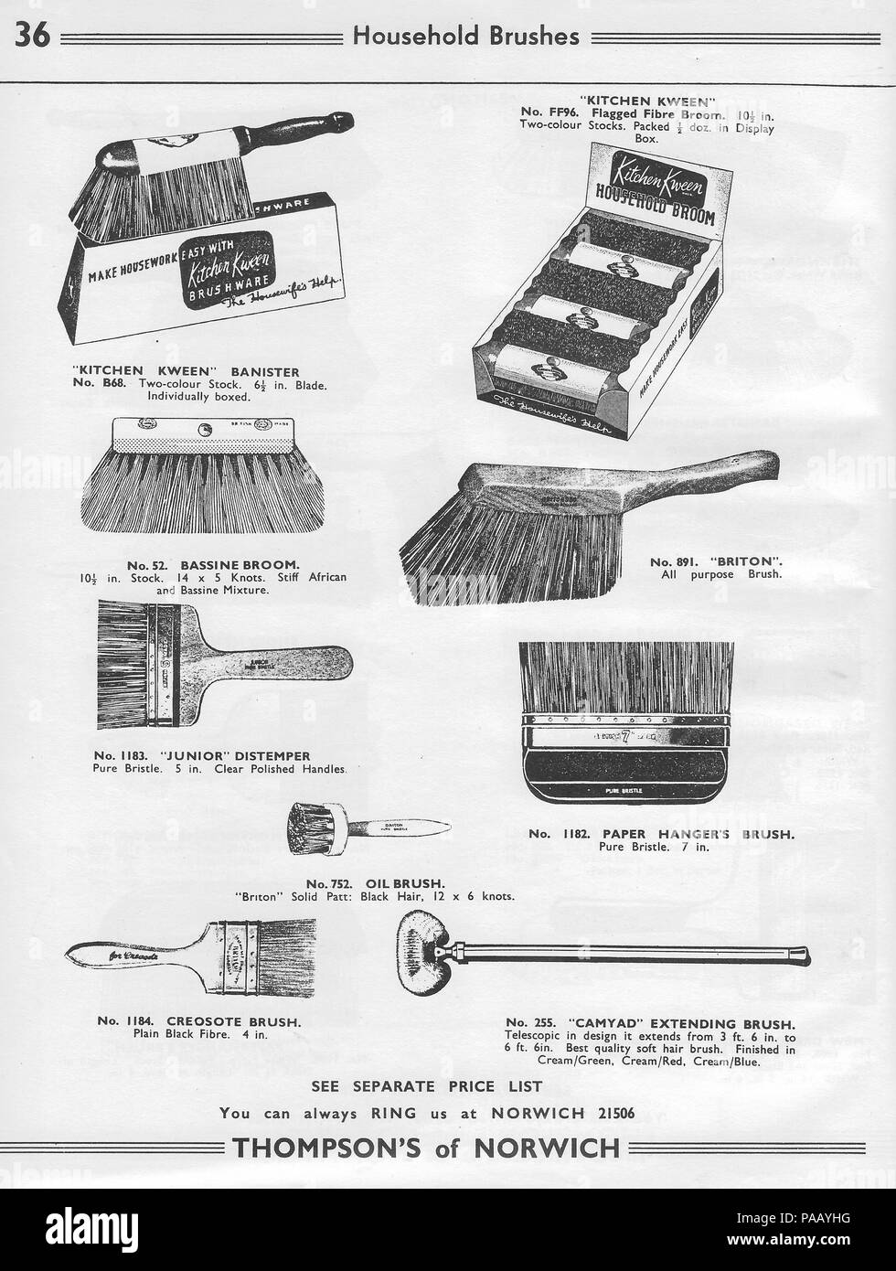 Generale catalogo all'ingrosso fattori hardware H. Thompson & Sons Ltd, Chalk Hill Opere, Norwich, Regno Unito negli anni quaranta anni cinquanta retro vintage prodotti domestici articoli illustrati foto illustrazioni disegni monocromatici in bianco e nero Foto Stock