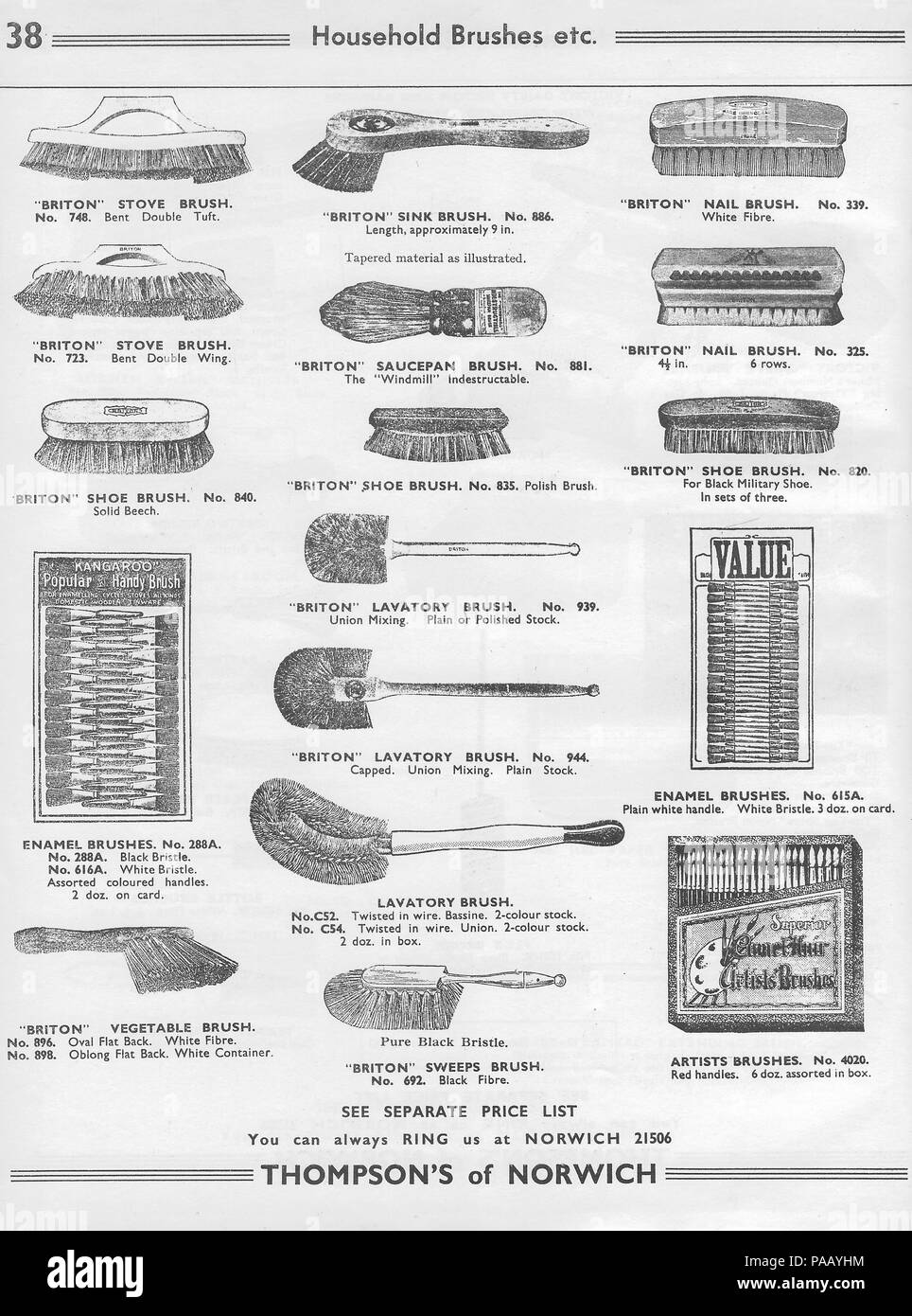Generale catalogo all'ingrosso fattori hardware H. Thompson & Sons Ltd, Chalk Hill Opere, Norwich, Regno Unito negli anni quaranta anni cinquanta retro vintage prodotti domestici articoli illustrati foto illustrazioni disegni monocromatici in bianco e nero Foto Stock