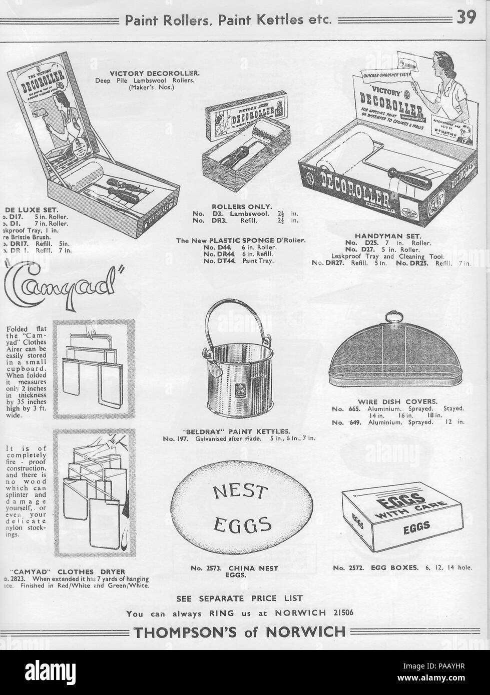 Generale catalogo all'ingrosso fattori hardware H. Thompson & Sons Ltd, Chalk Hill Opere, Norwich, Regno Unito negli anni quaranta anni cinquanta retro vintage prodotti domestici articoli illustrati foto illustrazioni disegni monocromatici in bianco e nero Foto Stock