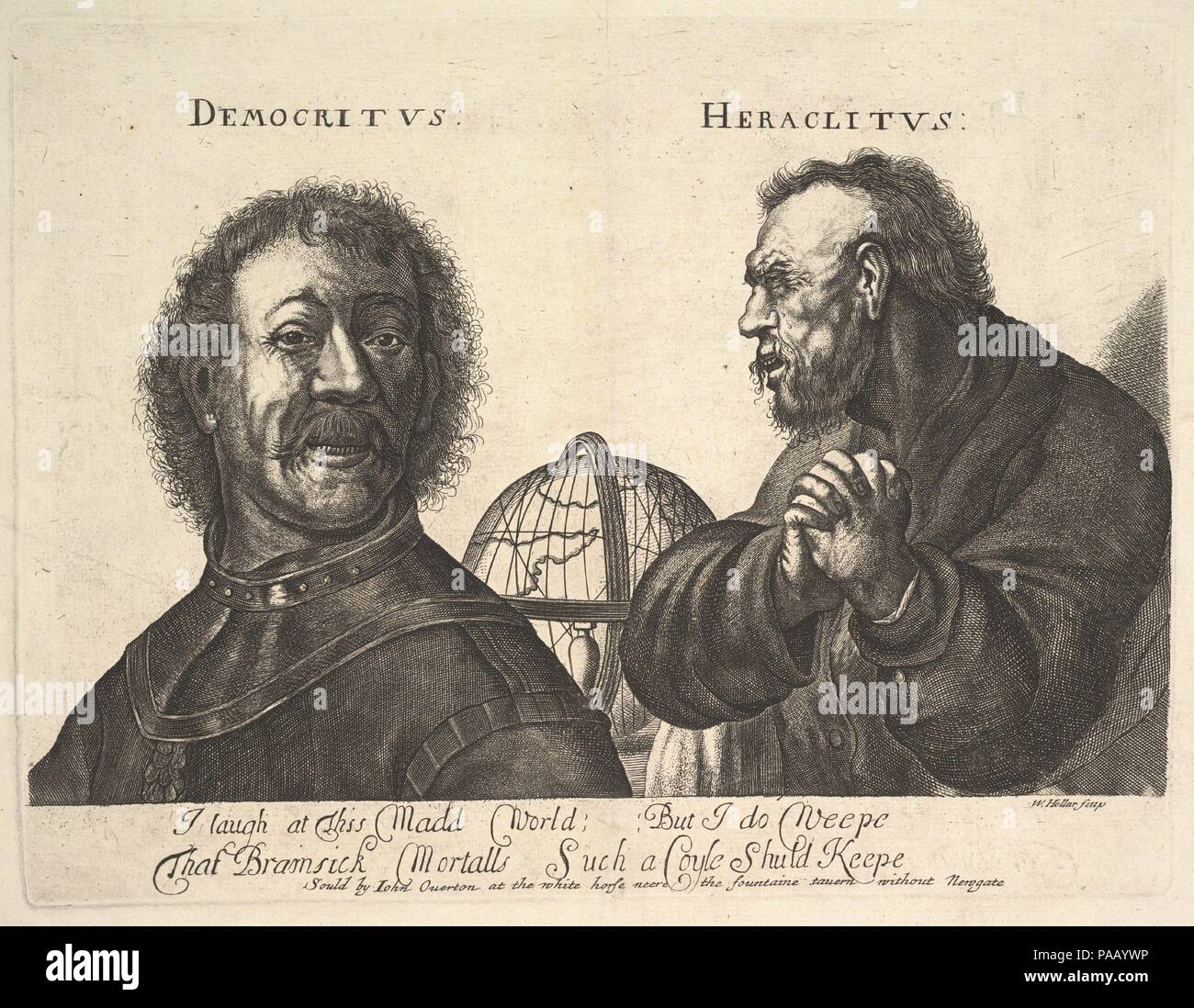 Democrito ed Eraclito. Artista: Dopo Rembrandt (Rembrandt van Rijn) (olandese, Leiden 1606-1669 Amsterdam); Richard Gaywood (British, ca. 1630-1680 Londra (?); dopo Jan Georg (Joris) van Vliet (Olandese, lesto ca. 1610-ca. 1635). Dimensioni: Piastra: 9 9/16 × 12 5/8 in. (24,3 × 32 cm). Ex attribuzione: Wenceslaus Hollar (boemo, Praga 1607-1677 Londra). Editore: John Overton (British, Londra Londra 1640-1713). Data: 1625-77. Museo: Metropolitan Museum of Art di New York, Stati Uniti d'America. Foto Stock