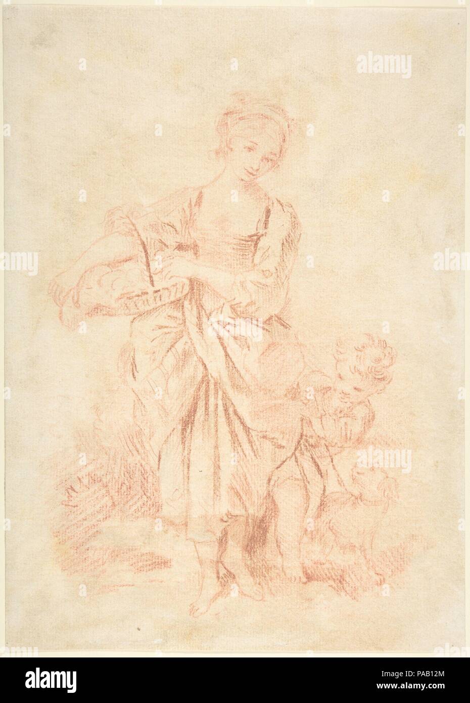 Ragazza giovane con un ragazzo e un cane. Artista: François Boucher (francese, Parigi 1703-1770 Paris). Dimensioni: 11 5/16 x 8 1/8a. (28,7 x 20,6 cm). Data: XVIII secolo. Museo: Metropolitan Museum of Art di New York, Stati Uniti d'America. Foto Stock