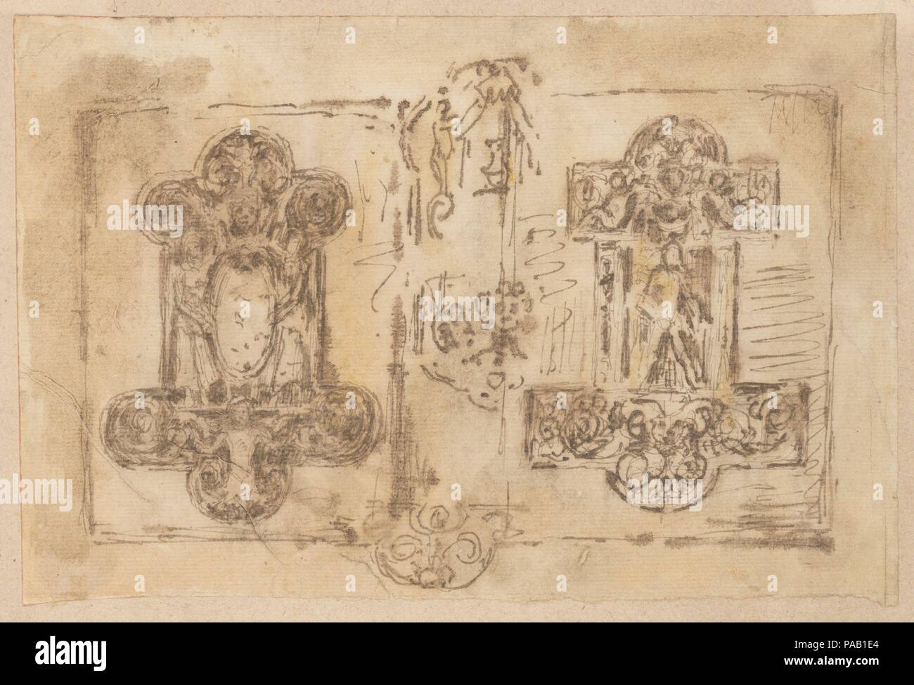 Due progetti per placche ornamentali. Artista: Anonimo, francese del XIX secolo. Dimensioni: 5 1/2 x 8 1/4 in. (14 x 21 cm). Data: del XIX secolo. Museo: Metropolitan Museum of Art di New York, Stati Uniti d'America. Foto Stock