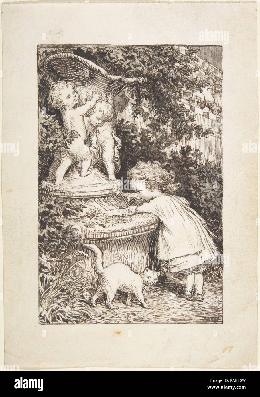 La fontana. Artista: Lorenz Frølich (danese, Copenaghen 1820-1908 Hellerup). Dimensioni: Disegno: 5 5/16 x 3 1/2 in. (13,5 x 8,9 cm) foglio: 6 7/8 x 4 13/16 in. (17,5 x 12,2 cm). Data: 1835-1904. Museo: Metropolitan Museum of Art di New York, Stati Uniti d'America. Foto Stock