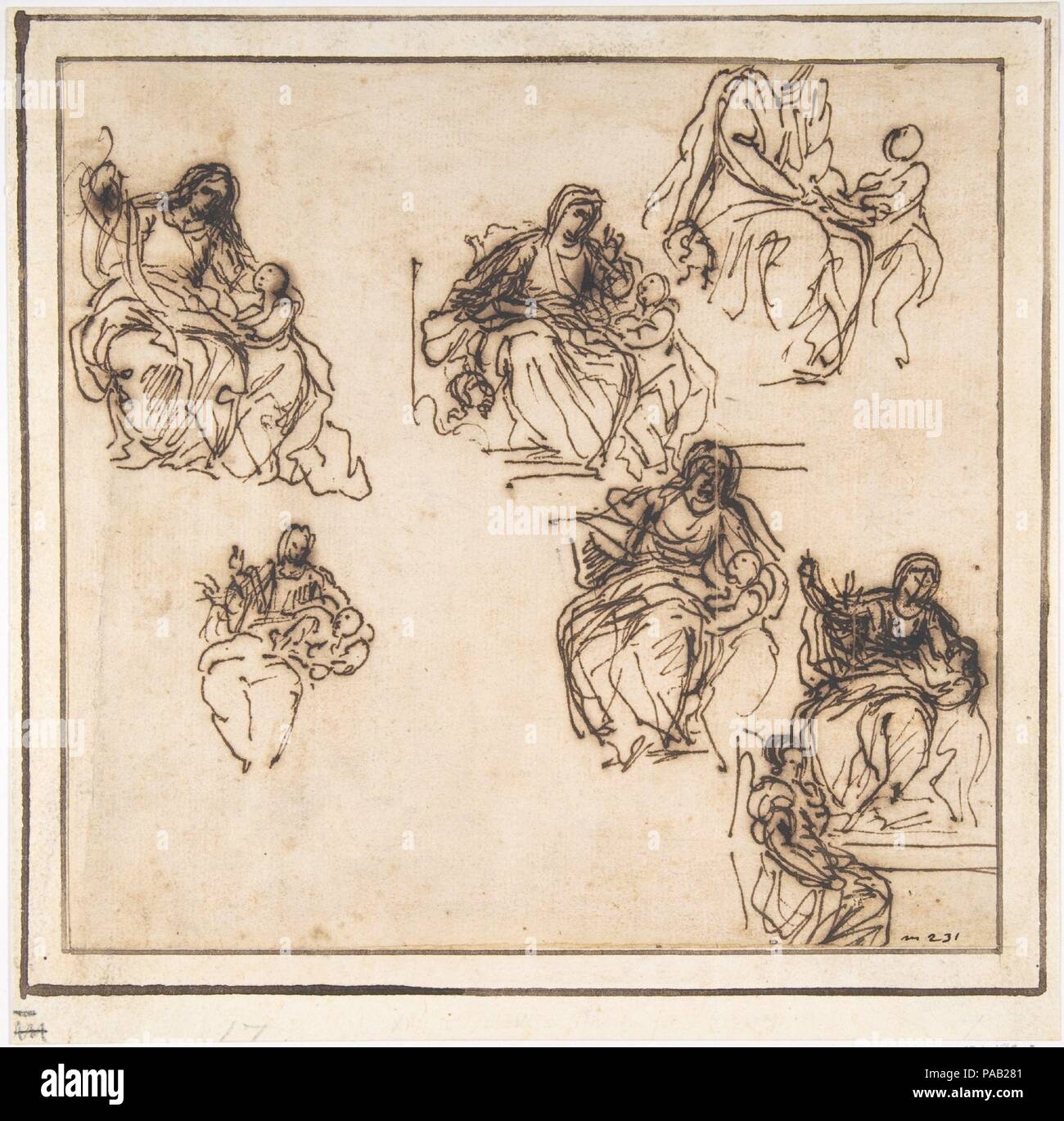 Studi per l Educazione della Vergine. Artista: Agostino Masucci (Italiano, Roma Roma 1692-1768). Dimensioni: 8 7/16 x 8 15-16. (21,5 x 22,7 cm). Data: 1692-1758. Museo: Metropolitan Museum of Art di New York, Stati Uniti d'America. Foto Stock