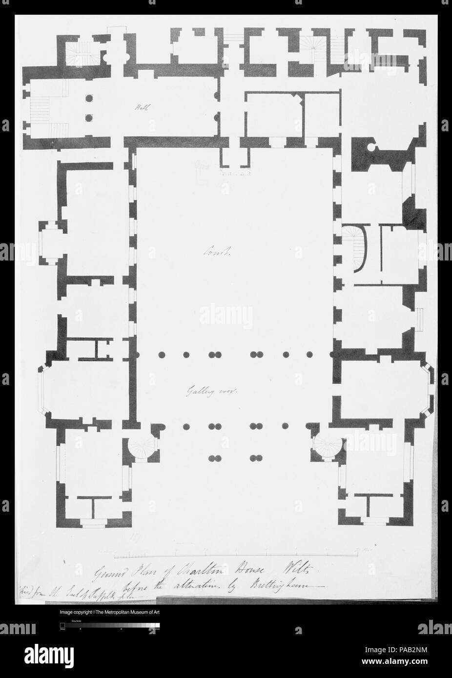 Pianta piano terra, Charlton House, Wiltshire. Architetto: Matthew Brettingham, il giovane (British, 1725-1803). Dimensioni: foglio: 17 1/8 x 11 in. (43,5 x 28 cm). Relatore per parere: Charles James Richardson (British, Londra Londra 1806-1871). Data: prima del 1772. Museo: Metropolitan Museum of Art di New York, Stati Uniti d'America. Foto Stock