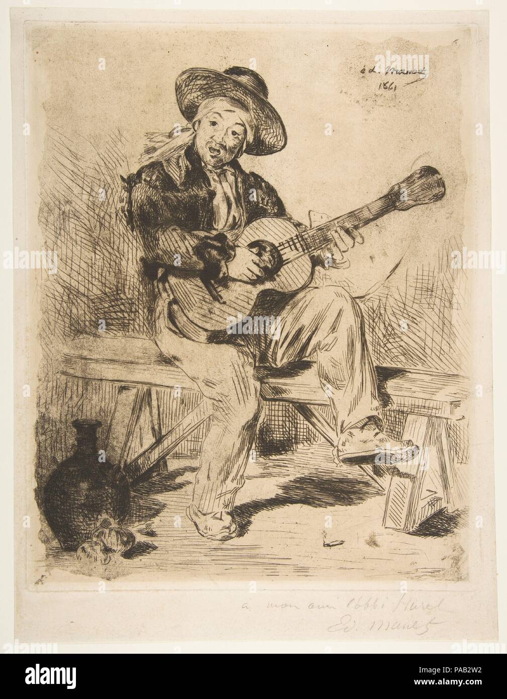 Il cantante spagnolo (Le Guitarrero). Artista: Édouard Manet (francese, Parigi Parigi 1832-1883). Dimensioni: piastra: 12 1/8 x 9 5/8 in. (30,8 x 24,4 cm) foglio: 13 7/16 x 10 5/16 in. (34,2 x 26,2 cm). Data: 1861-62. Museo: Metropolitan Museum of Art di New York, Stati Uniti d'America. Foto Stock