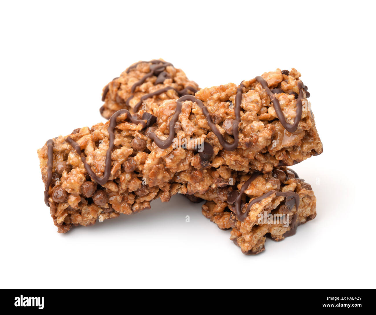 Il cioccolato barrette di cereali isolato su bianco Foto Stock
