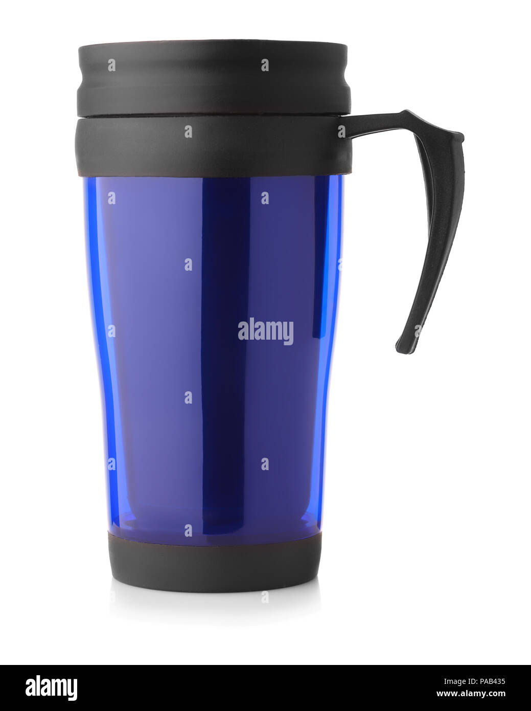 Vista laterale del blu Thermo Mug isolato su un bianco Foto Stock
