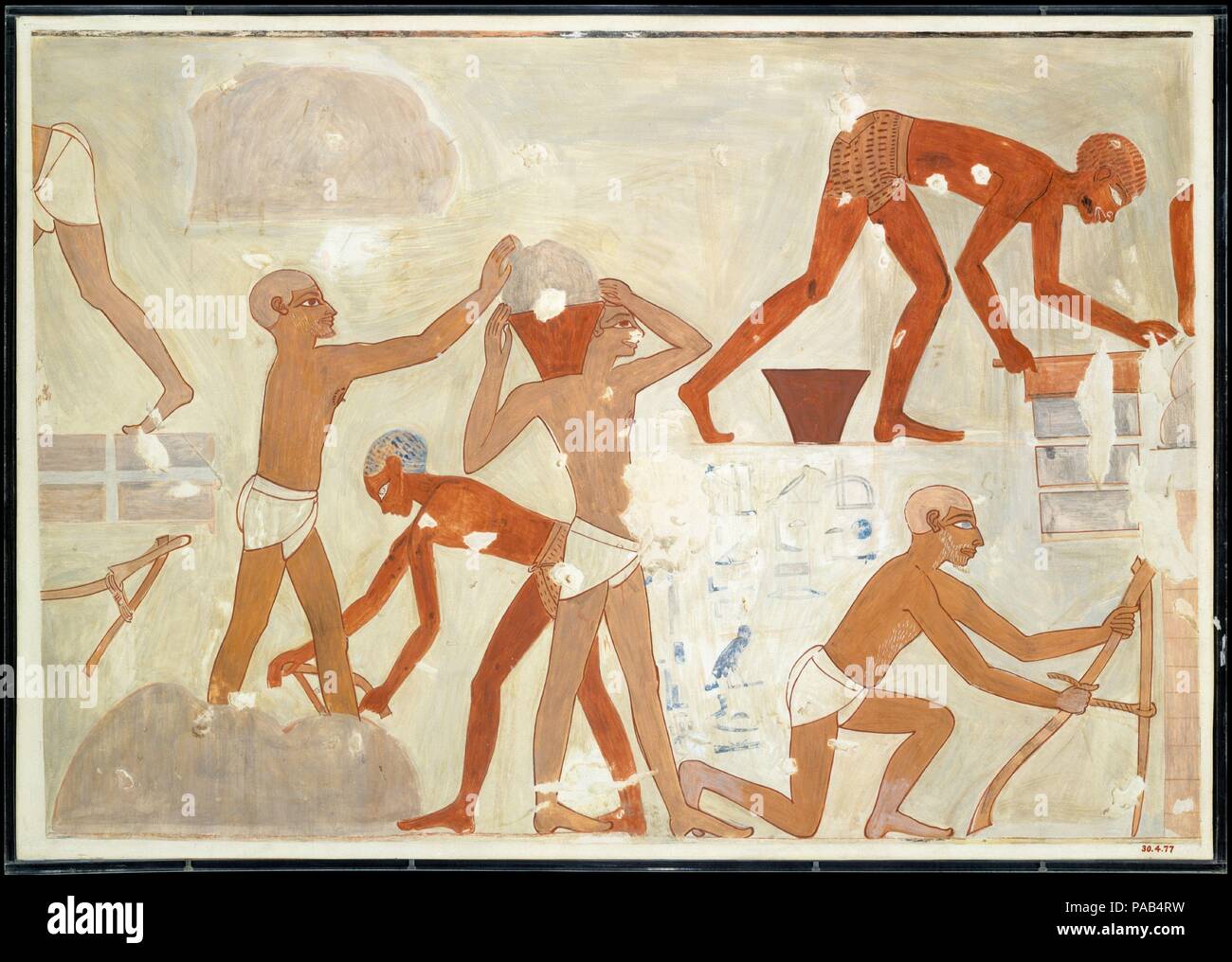 Brickmakers, tomba di Rekhmire. Artista: Nina de Garis Davies (1881-1965). Dimensioni: facsimile: h. 48 cm (18 7/8 in); w. 68,5 cm (26 15/16 in scala 1:1 incorniciato: h. 51,4 cm (20 1/4 in); w. 72,4 cm (28 1/2 in.). Dynasty: Dynasty 18. Regno: regno di Thutmosi III-inizio Amenhotep II. Data: ca. 1479-1425 A.C. Museo: Metropolitan Museum of Art di New York, Stati Uniti d'America. Foto Stock