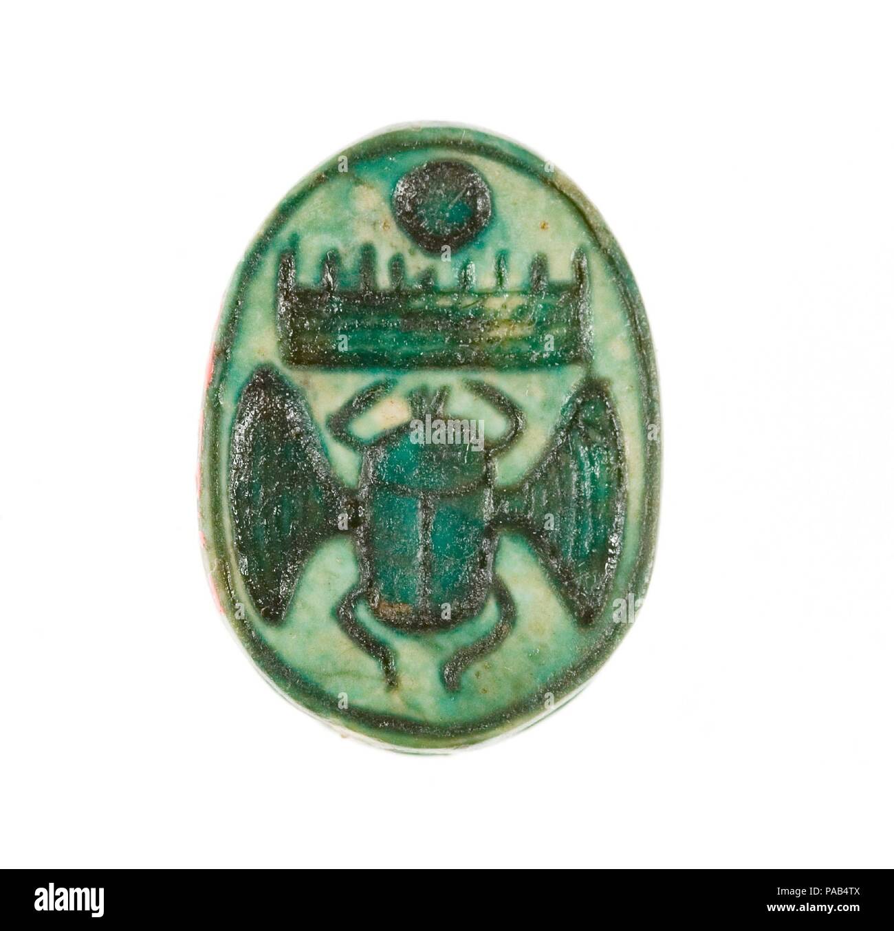 Scarabeo inscritto con il Trono Nome di Thutmosi III. Dimensioni: L. 1,8 cm (11/16); w. 1,2 cm (1/2 in); h. 0,8 cm (5/16 in). Dynasty: Dynasty 18, presto. Regno: Joint regno di Hatshepsut e Thutmosi III. Data: ca. 1479-1458 A.C. Museo: Metropolitan Museum of Art di New York, Stati Uniti d'America. Foto Stock