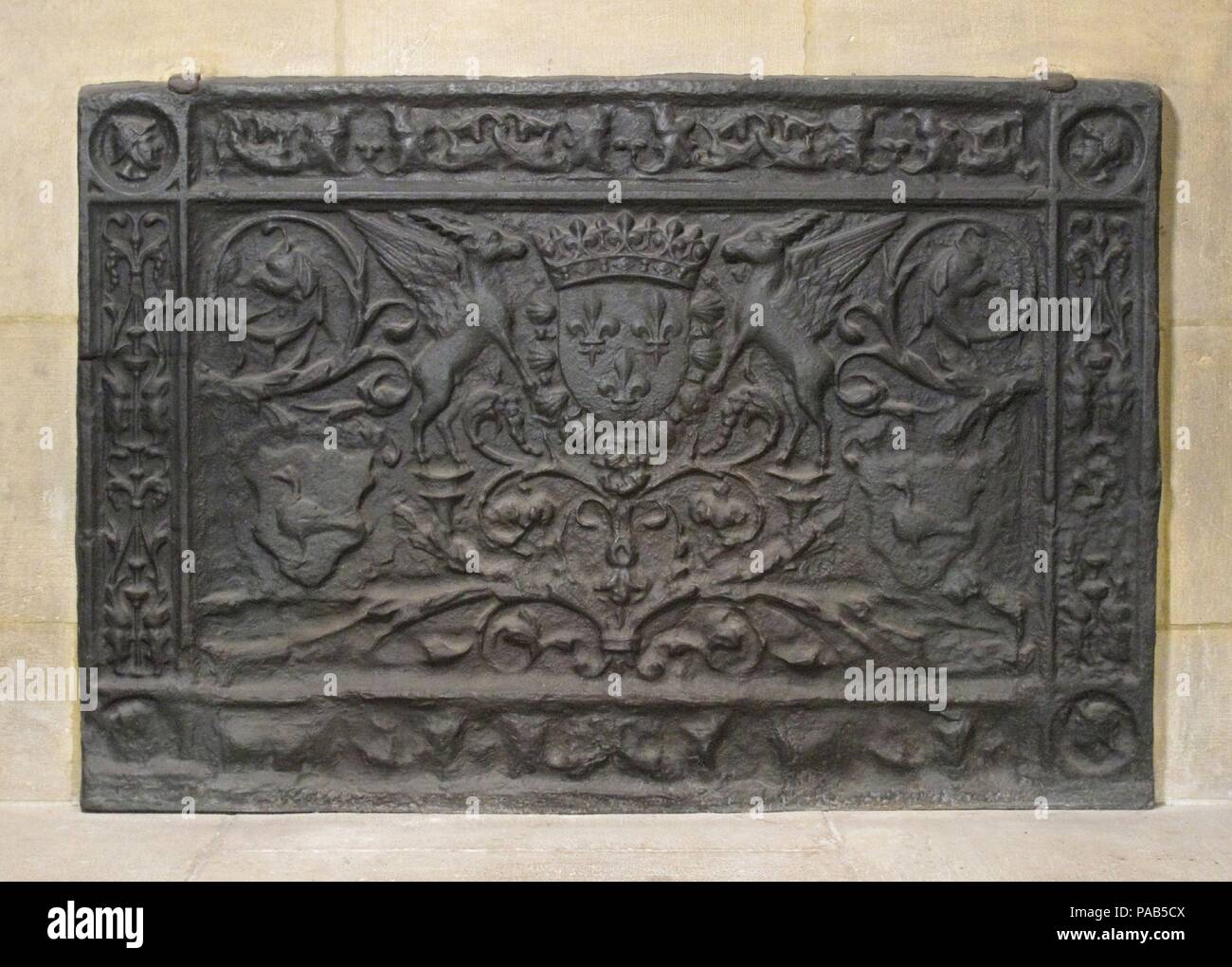 Piastra del camino. Cultura: francese. Dimensioni: complessivo: 36 1/2 x 59 in. (92,7 x 149,9 cm). Data: tardo XV o inizio del XVI secolo. Museo: Metropolitan Museum of Art di New York, Stati Uniti d'America. Foto Stock