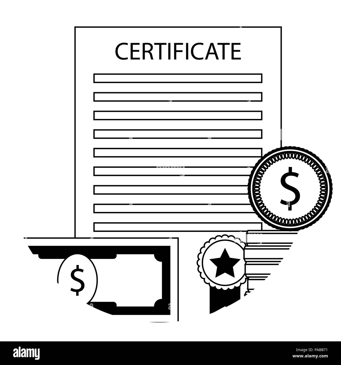 Borsa di studio in Università e la relativa icona. Finanza vettore certificato di laurea illustrazione Illustrazione Vettoriale