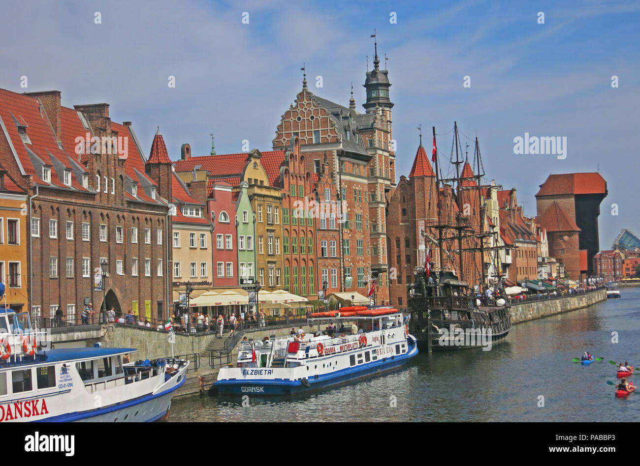 Vecchio porto sul fiume Motlawa, Gdansk, Pomerania, Polonia Foto Stock
