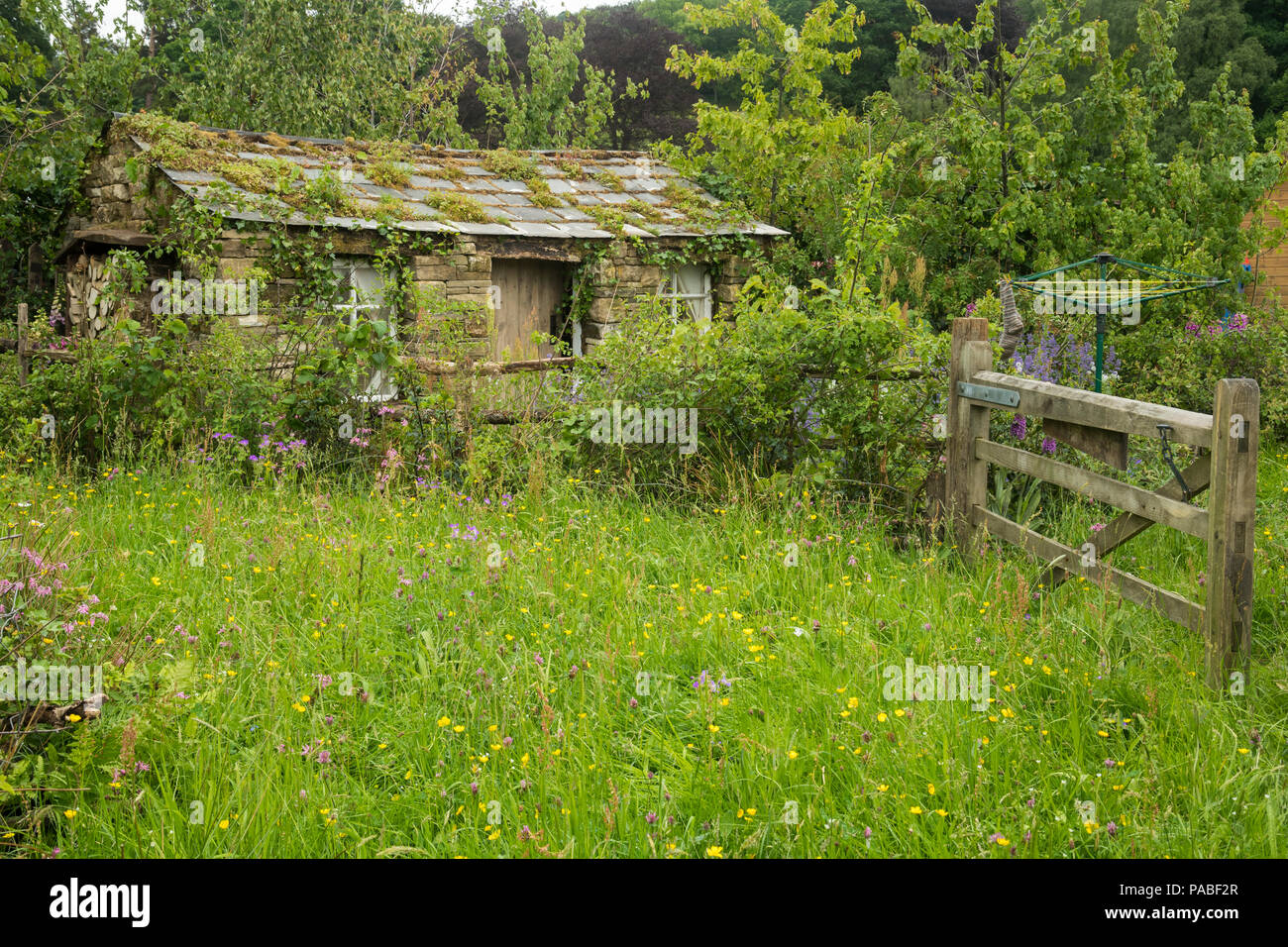 Spettacolo bellissimo giardino (naturale piantagione, coloratissimi fiori di prato & cottage rustico) - tempo di fieno nei Dales, RHS Chatsworth Flower Show, Inghilterra, Regno Unito. Foto Stock