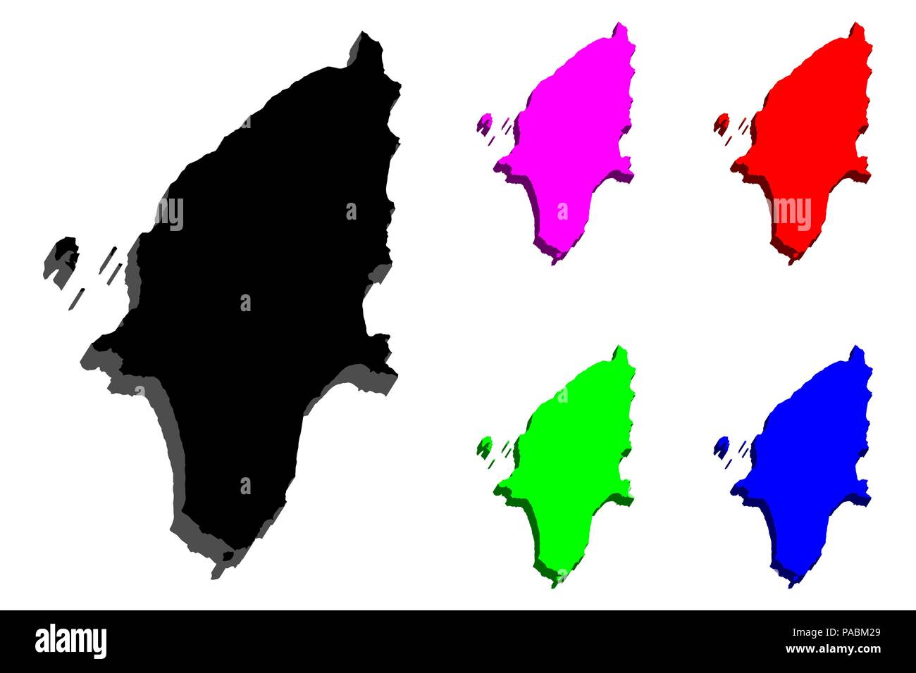 Mappa 3D di Rodi (isola della Grecia) - nero, rosso, viola, blu e verde - illustrazione vettoriale Illustrazione Vettoriale