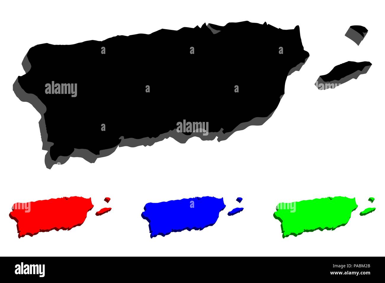 Mappa 3D di Puerto Rico (Commonwealth of Puerto Rico, Porto Rico) - nero, rosso, blu e verde - illustrazione vettoriale Illustrazione Vettoriale