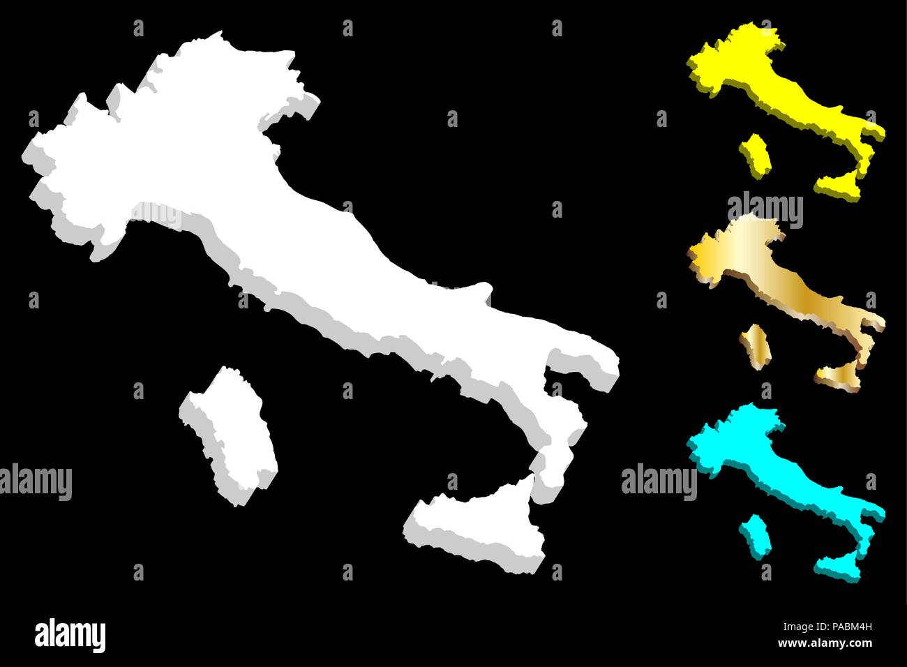 Mappa 3D di Italia (Repubblica Italiana) - bianco, giallo, blu e oro - illustrazione vettoriale Illustrazione Vettoriale