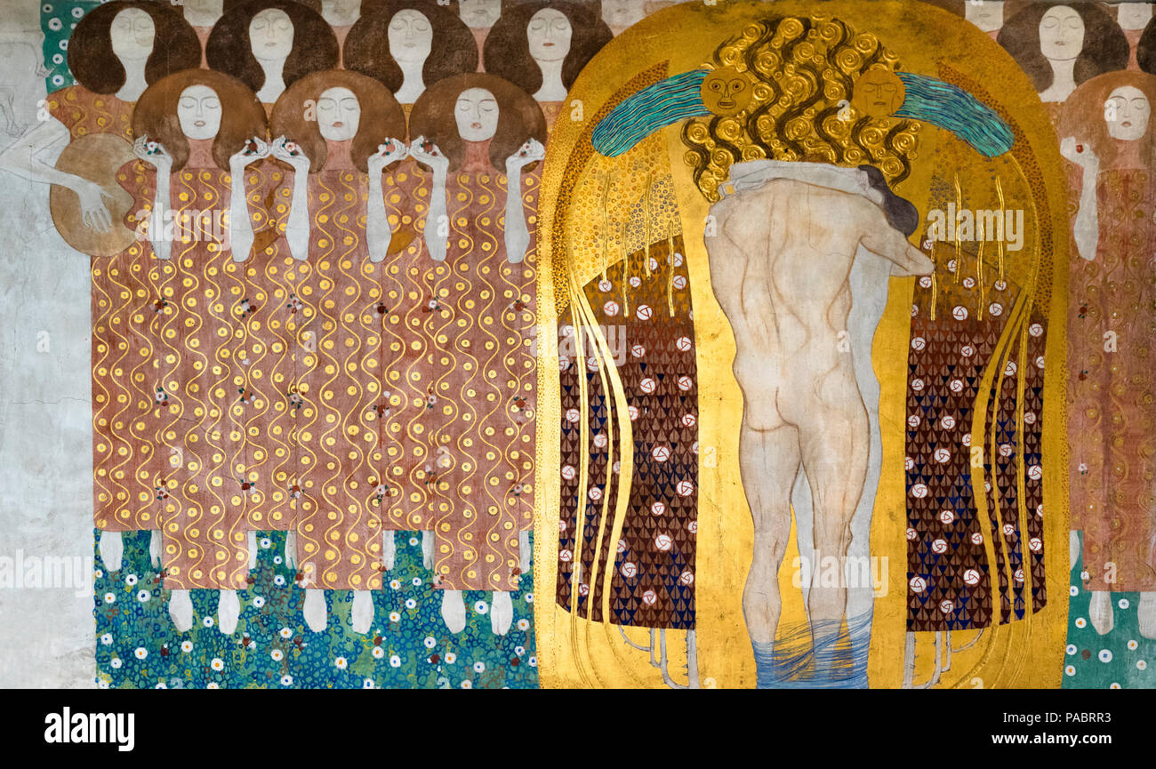 GUSTAV Klimt (1862-1918) BEETHOVEN FRIEBEETHOVEN FRIEZEZE (1902) palazzo secessionista (1897) a Vienna AUSTRIA Foto Stock
