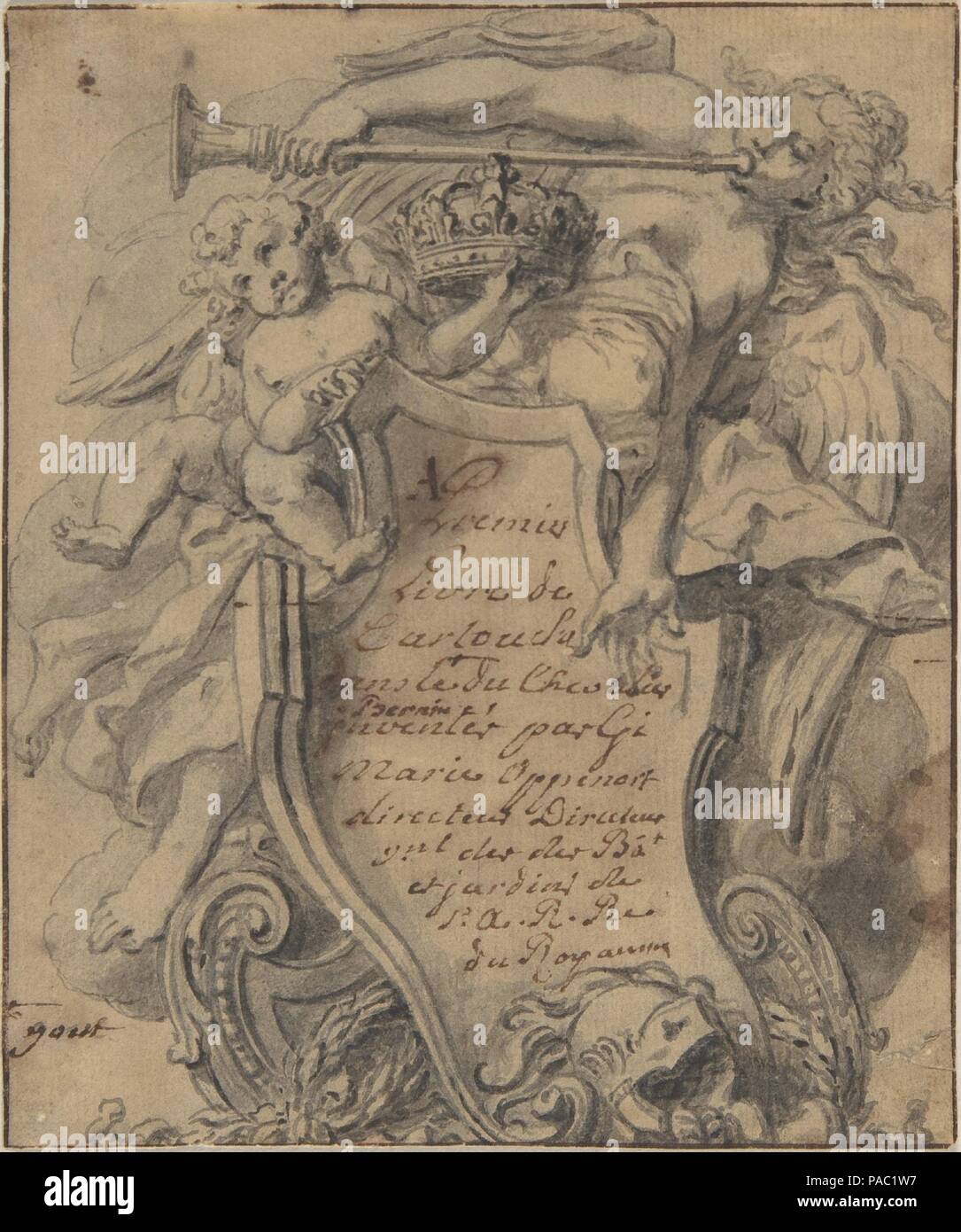 Studio per un cartiglio. Artista: Gilles-Marie Oppenord (francese, Parigi Parigi 1672-1742). Dimensioni: 5 x 4 3/16 in. (12,7 x 10,7 cm). Museo: Metropolitan Museum of Art di New York, Stati Uniti d'America. Foto Stock