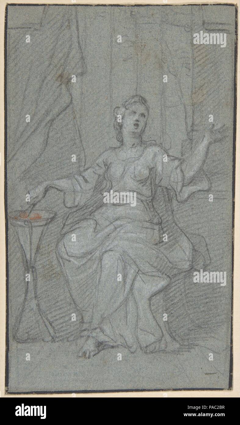 Illuminazione donna un Fuoco sacrificale. Artista: attribuita a Claude Guy Hallé (francese, Parigi Parigi 1652-1736). Dimensioni: foglio: 6 x 3 1/2 in. (15,3 x 8,9 cm). Data: n.d.. Museo: Metropolitan Museum of Art di New York, Stati Uniti d'America. Foto Stock