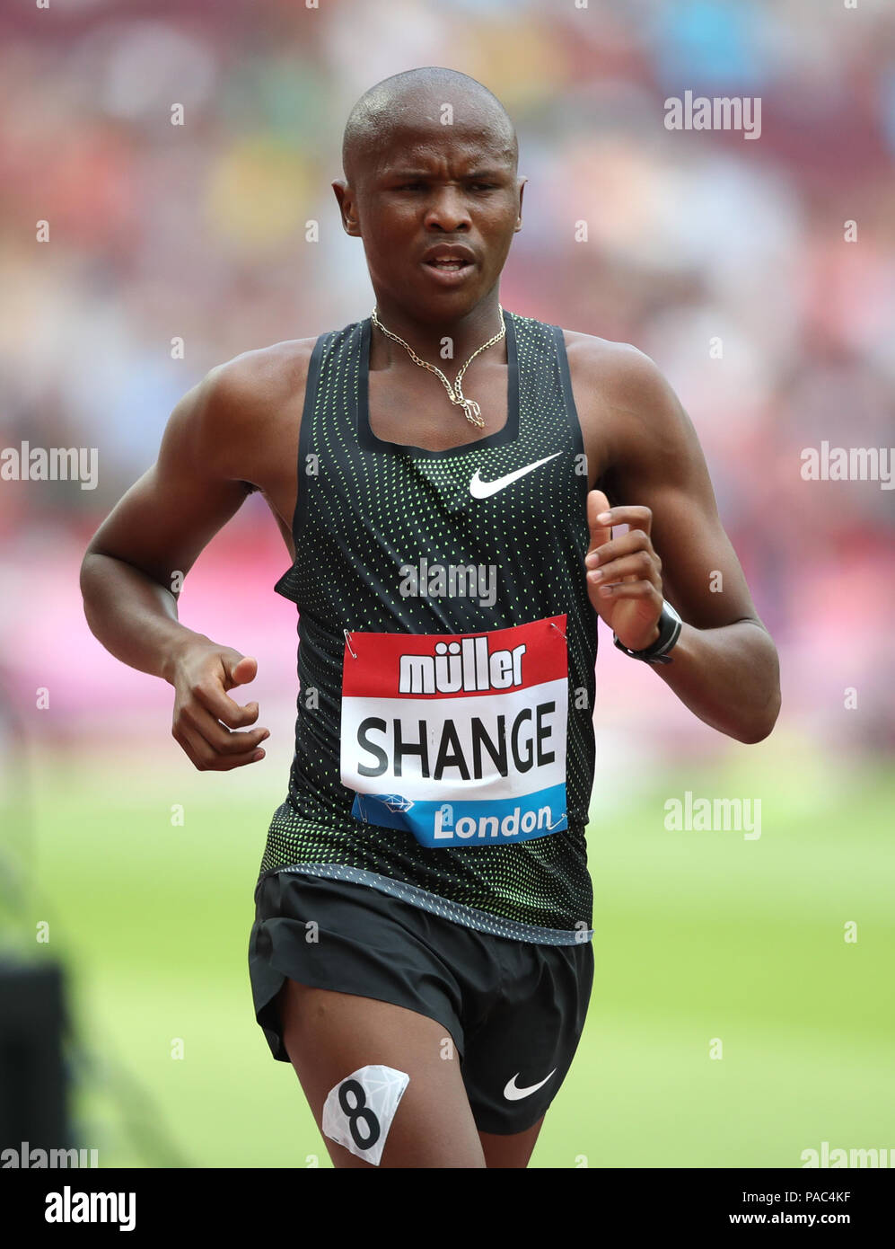 Sud Africa Lebogang Shange durante gli Uomini 3000m a piedi durante il giorno uno del Muller anniversario giochi presso la Queen Elizabeth Stadium, Londra. Stampa foto di associazione. Picture Data: Sabato 21 Luglio, 2018. Foto di credito dovrebbe leggere: John Walton/filo PA. Foto Stock