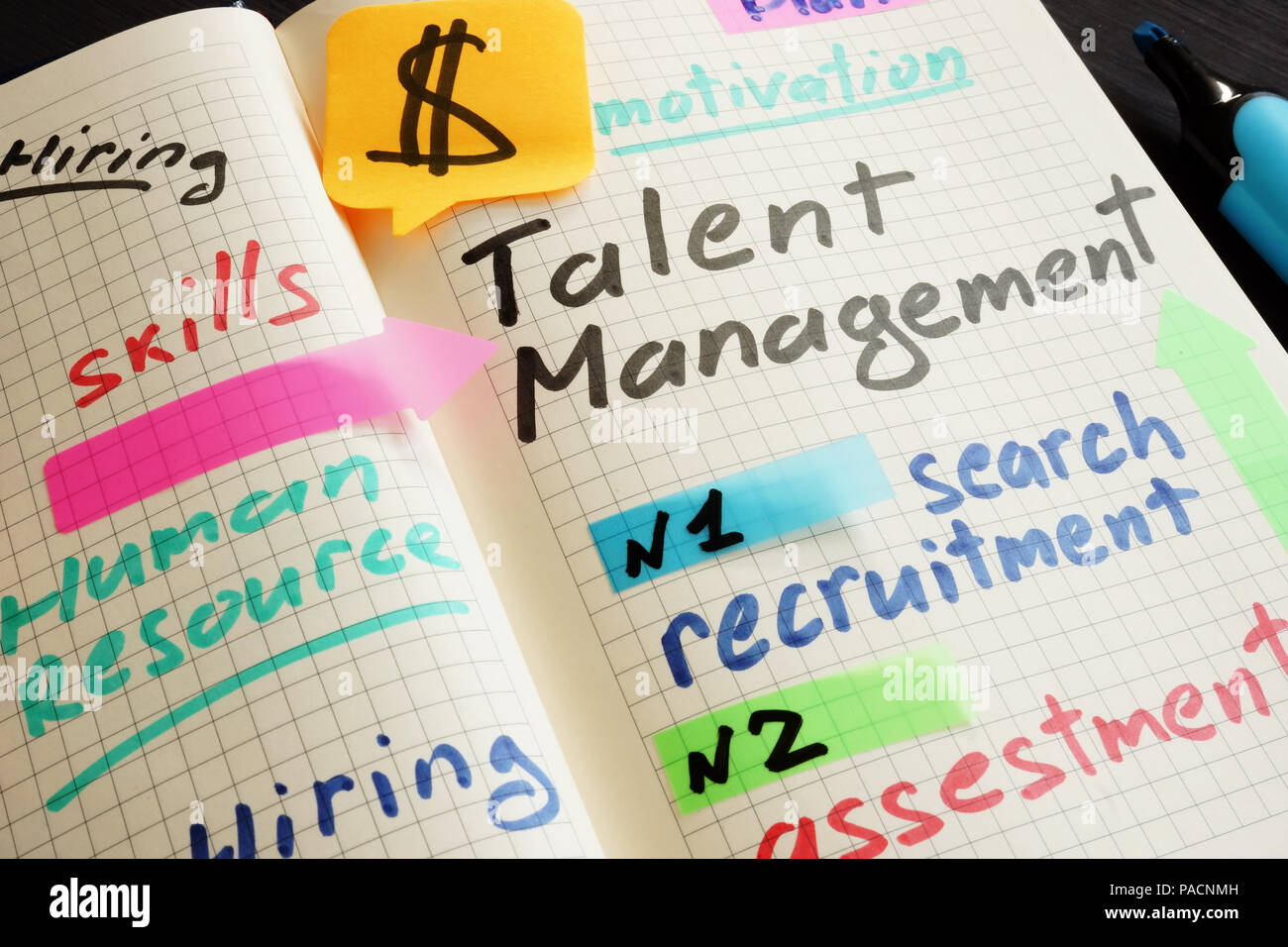 Sistema di Talent Management TMS scritto in nota. Foto Stock