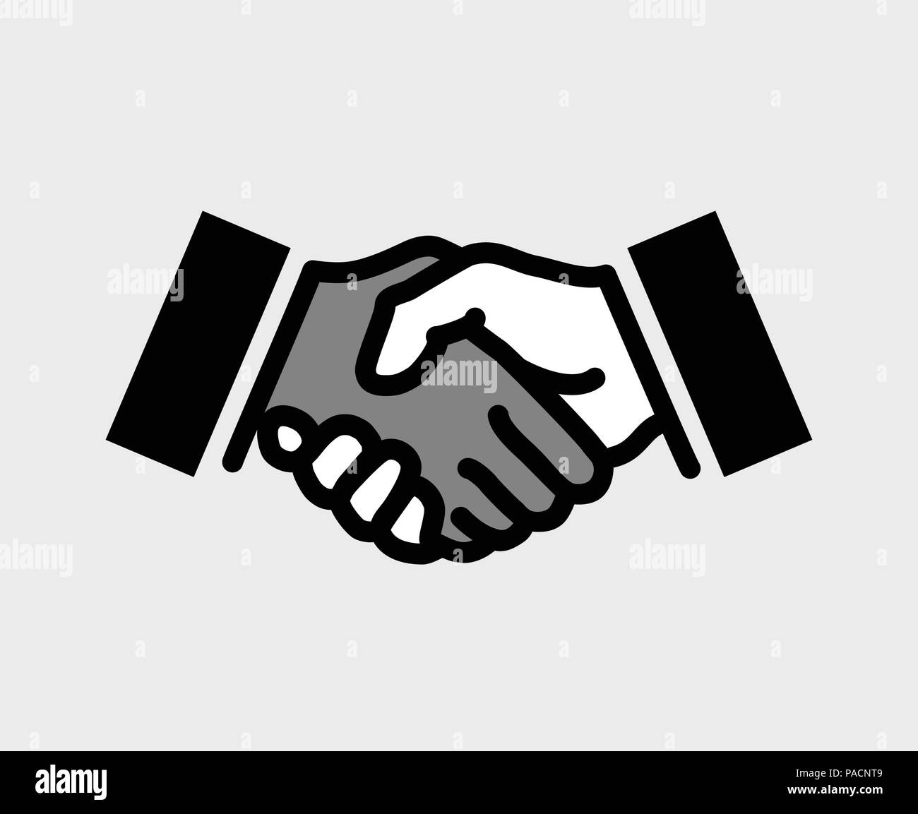 Handshake, solidarietà o trattare il simbolo. EPS piana 8, vettore isolato su sfondo bianco. Le mani possono essere facilmente colorato in modo indipendente le une dalle altre. Illustrazione Vettoriale