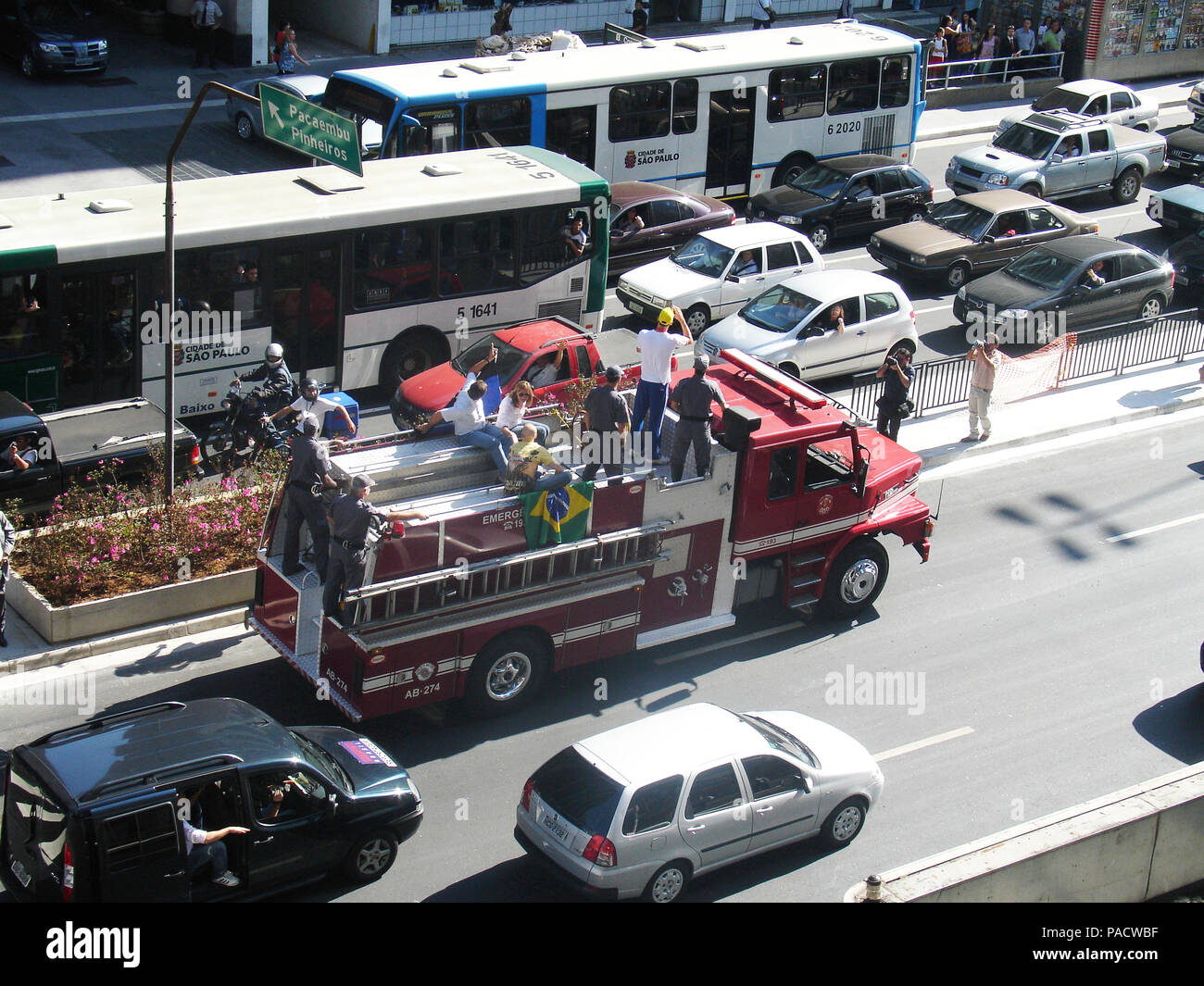 Campione di nuoto, Parade, César Augusto Cielo Filho, Paulista Avenue, São Paulo, Brasile Foto Stock