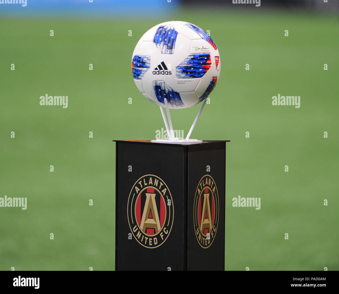 Atlanta, GA, Stati Uniti d'America. 21 Luglio, 2018. La sfera di gioco prima che la partita di MLS al Mercedes-Benz Stadium di Atlanta, GA. Atlanta sconfitto DC uniti, 3 -1. Kevin Langley/CSM/Alamy Live News Foto Stock