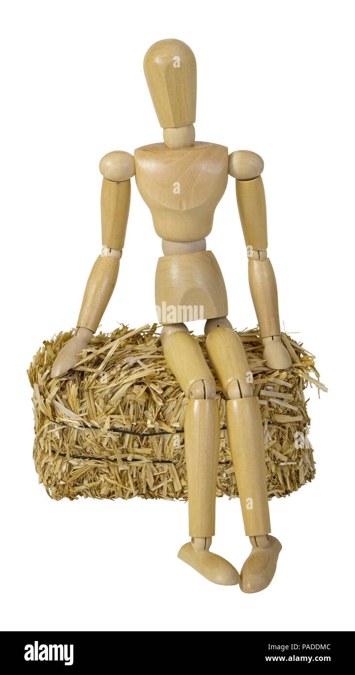 Seduti sul grande balla di bundle di fieno giallo - percorso incluso Foto Stock